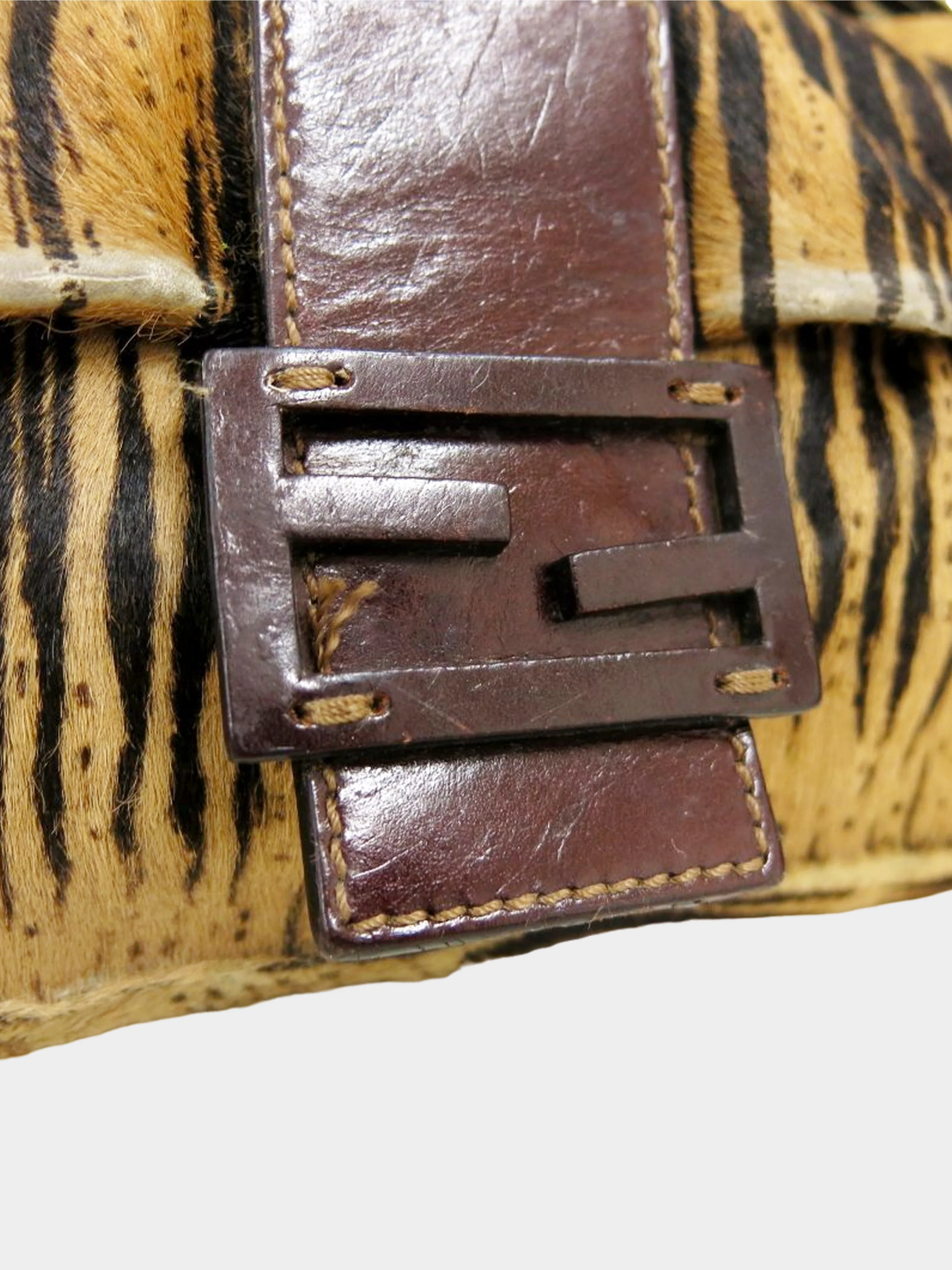 Fendi 2000s Stripe Printed Pony Hair Baguette - Image 4