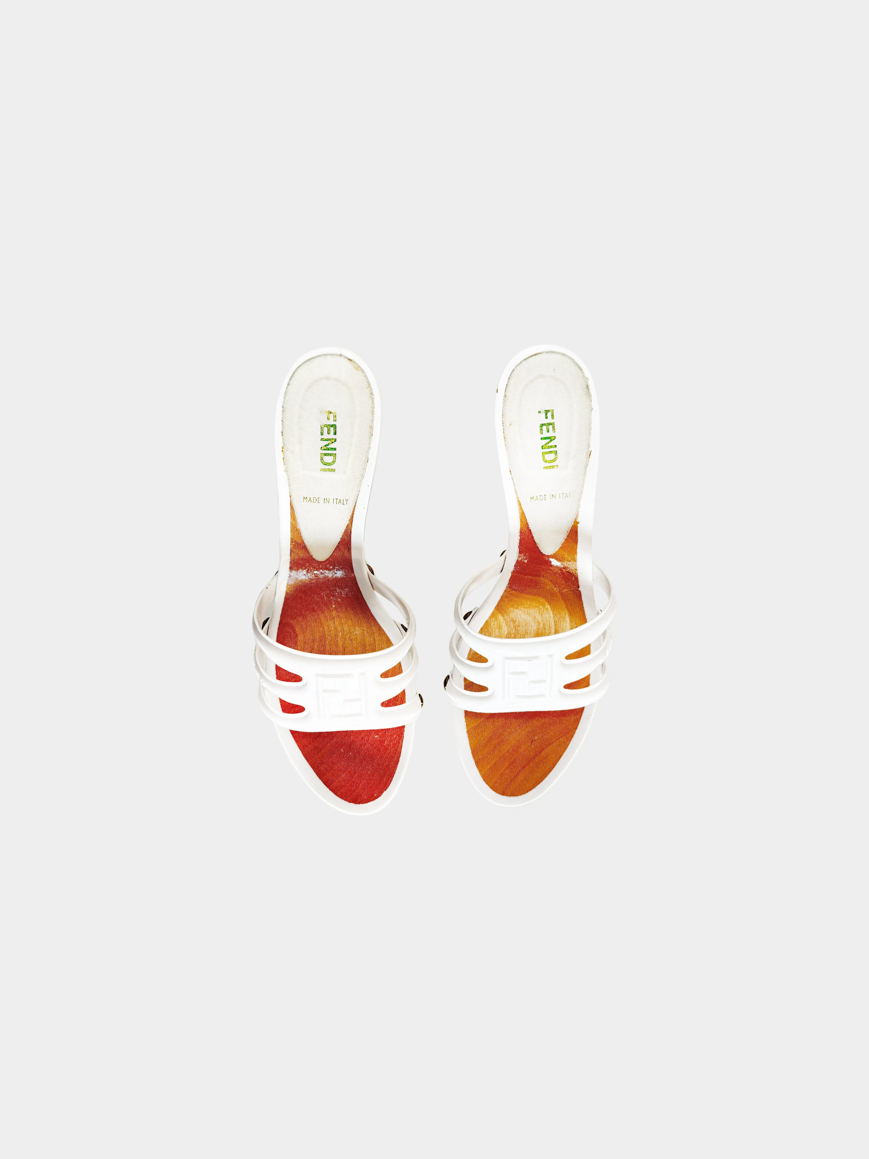 Fendi 2000s White PVC and Wood Kitten Heels - Image 2