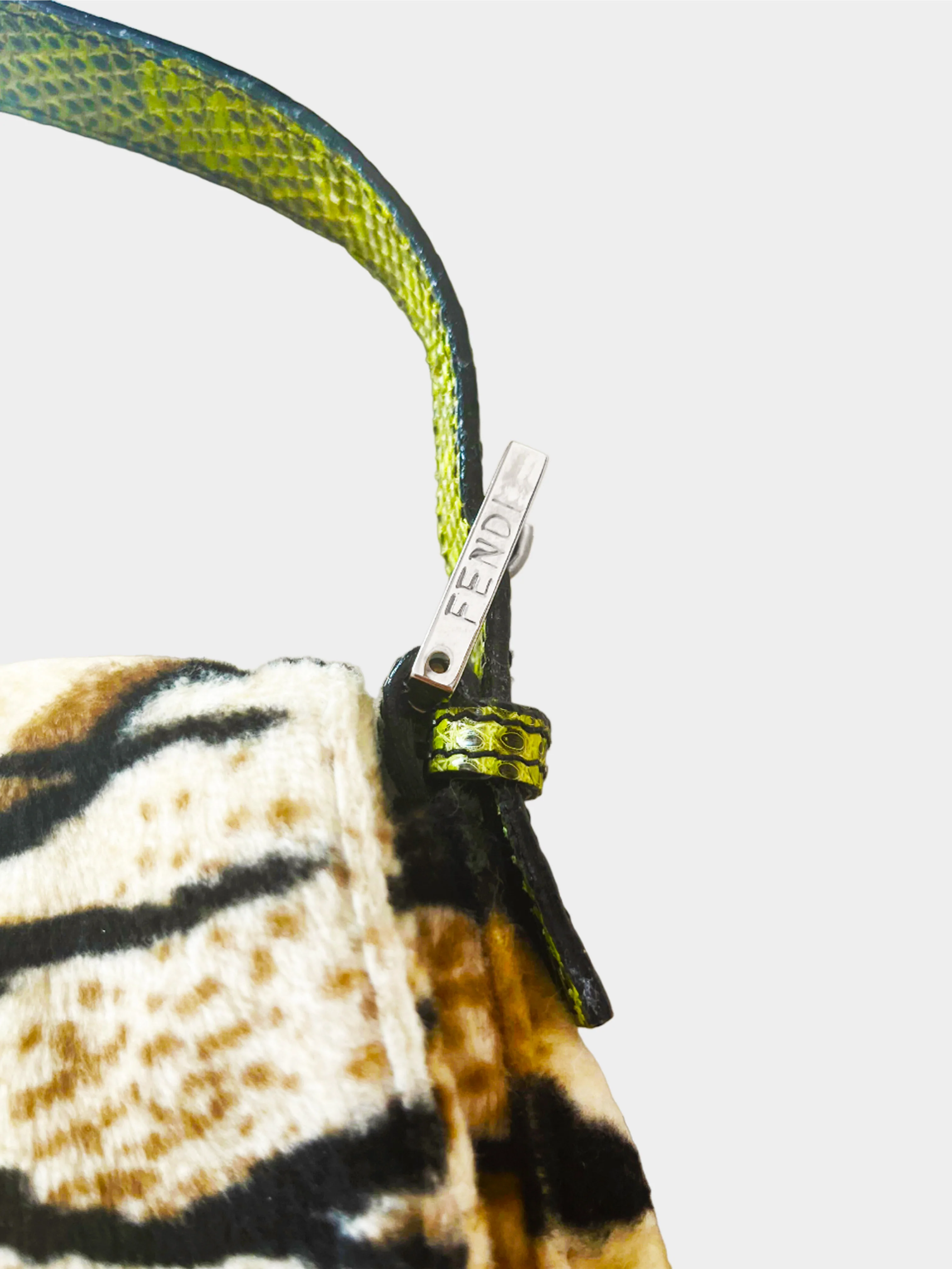 Fendi 2000s Zebra and Green Python Baguette - Image 3