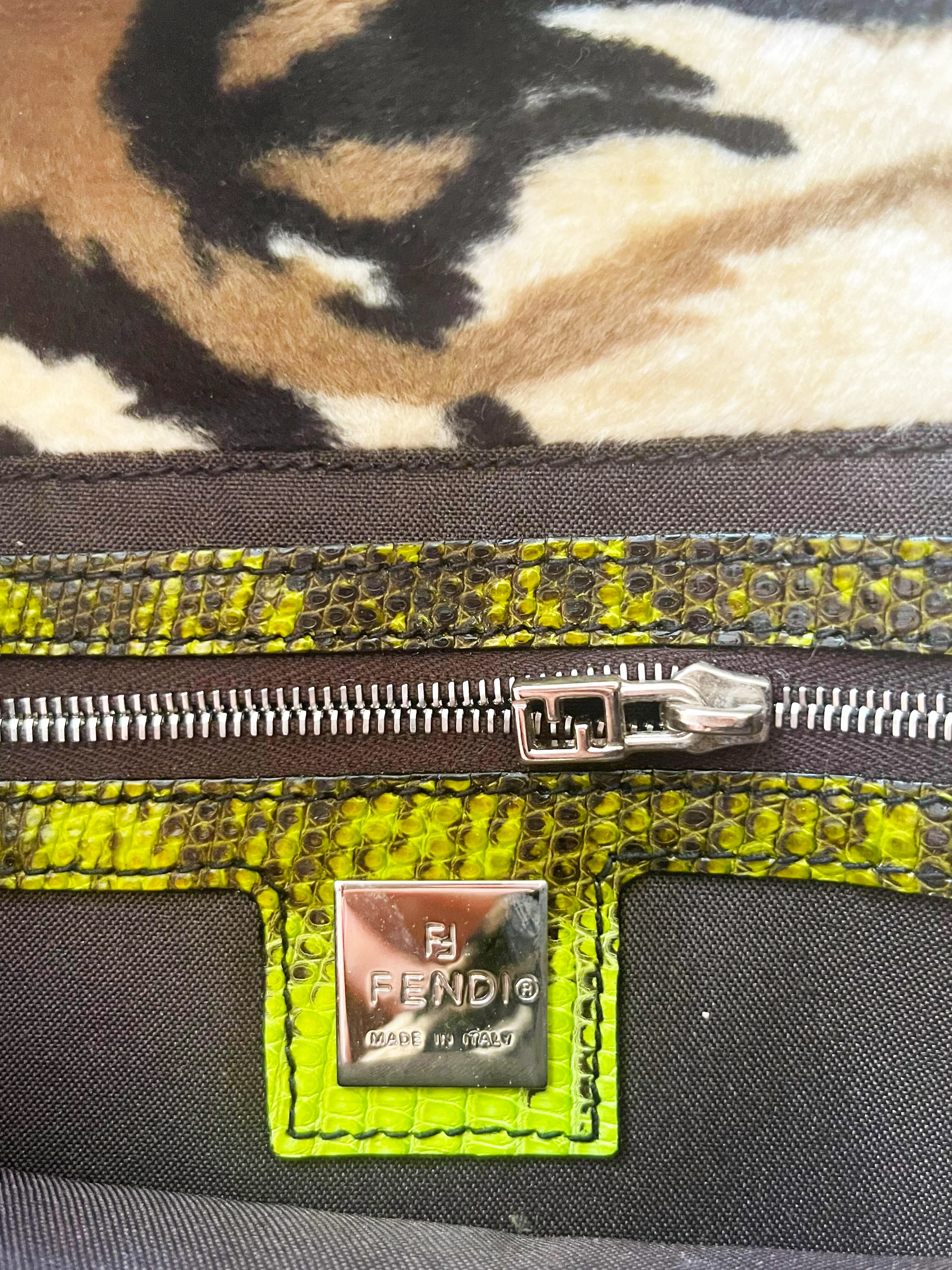 Fendi 2000s Zebra and Green Python Baguette - Image 4