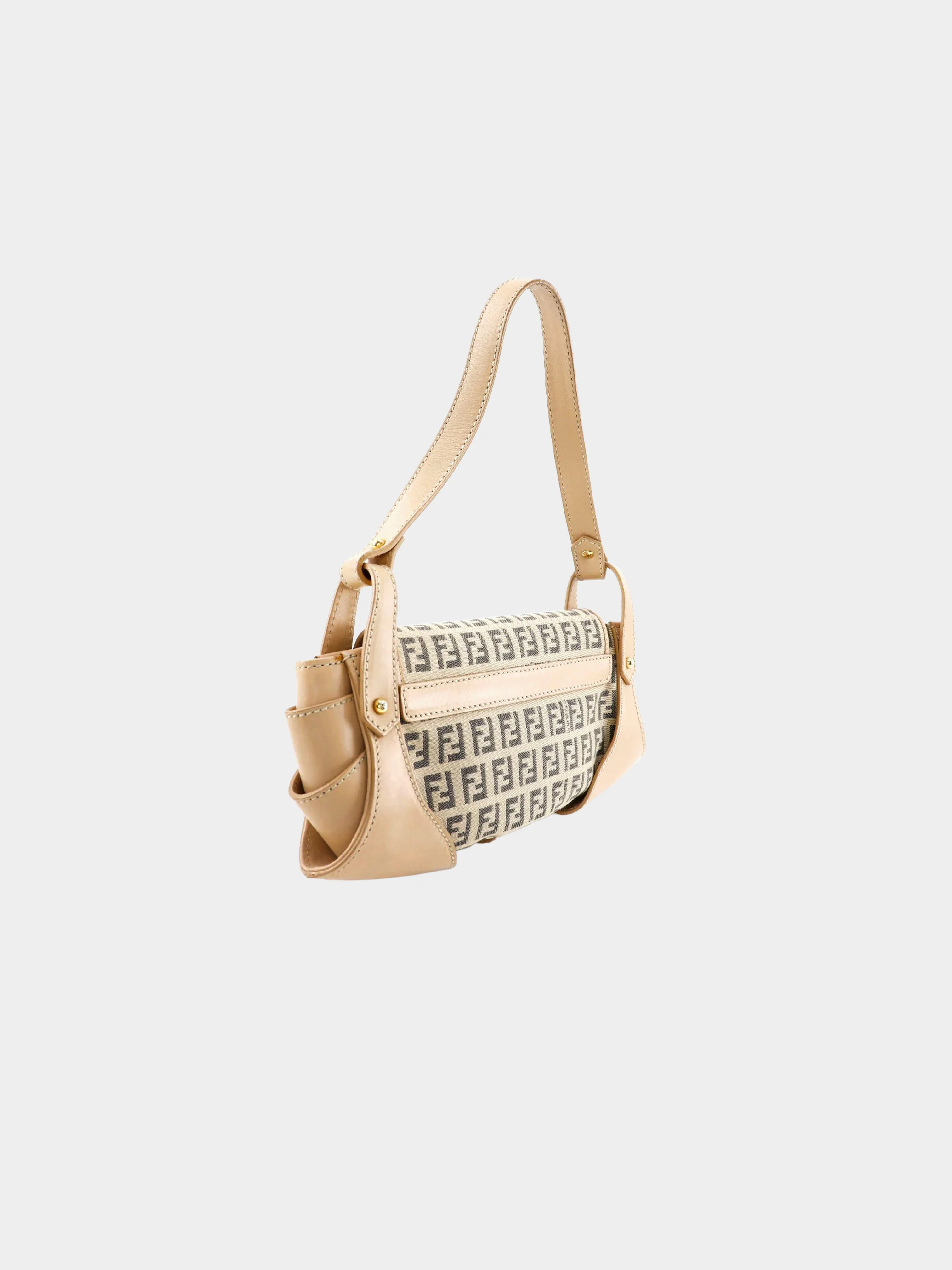 Fendi 2004 Beige Calfskin Leather and Zucchino Canvas Bag - Image 3