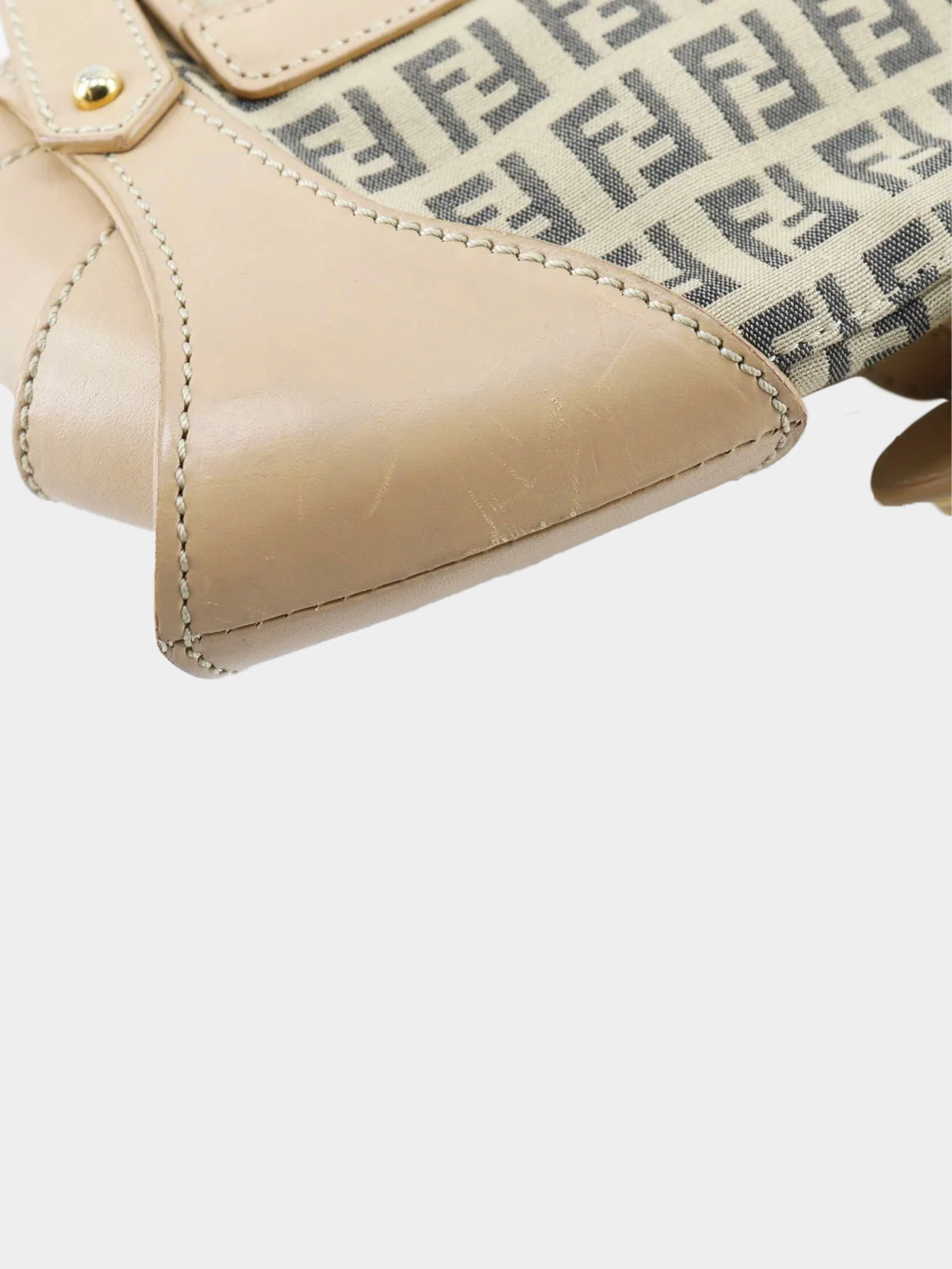 Fendi 2004 Beige Calfskin Leather and Zucchino Canvas Bag - Image 4
