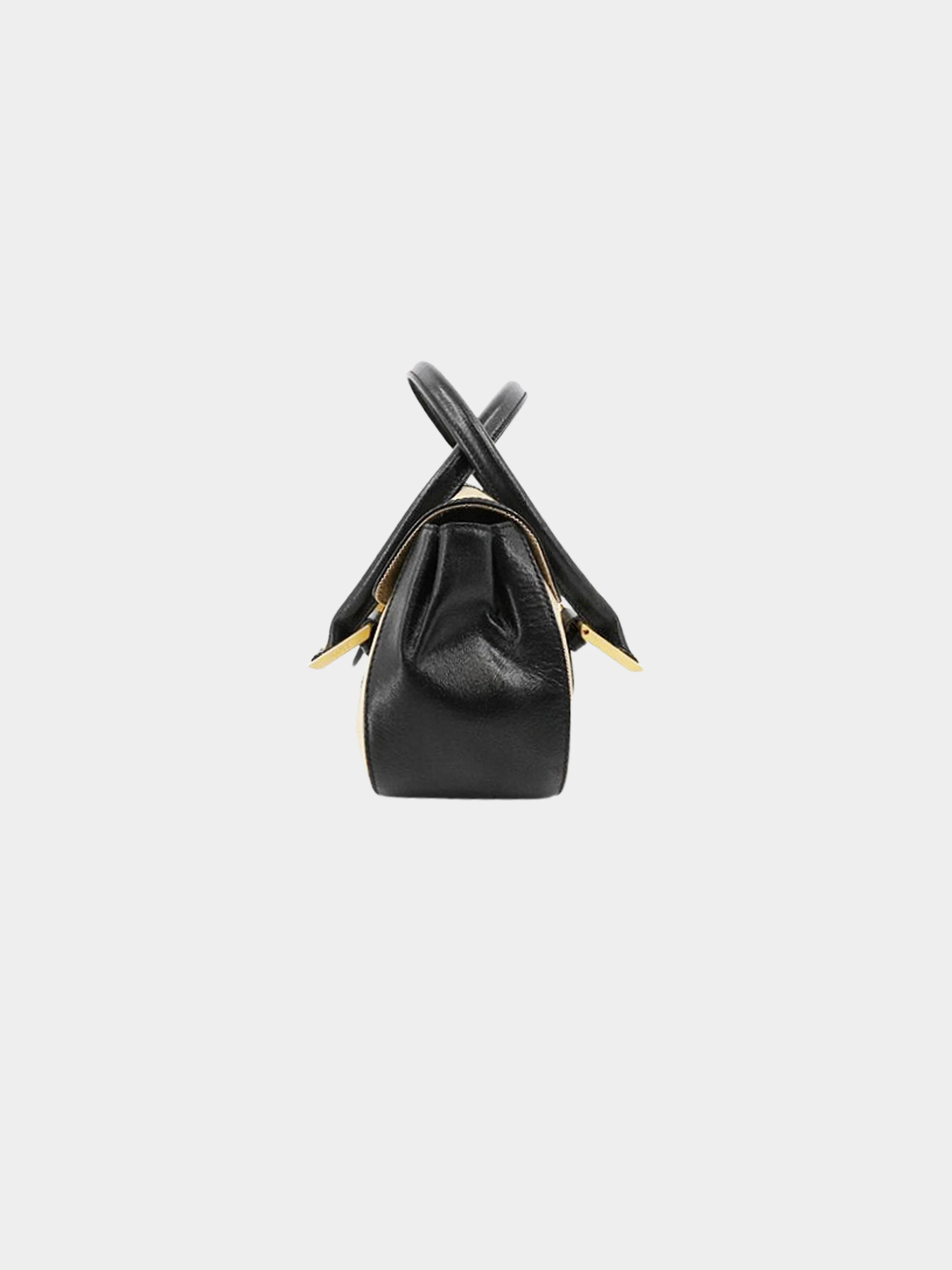 Fendi 2004 Beige Canvas and Black Leather Zucca Handbag - Image 3