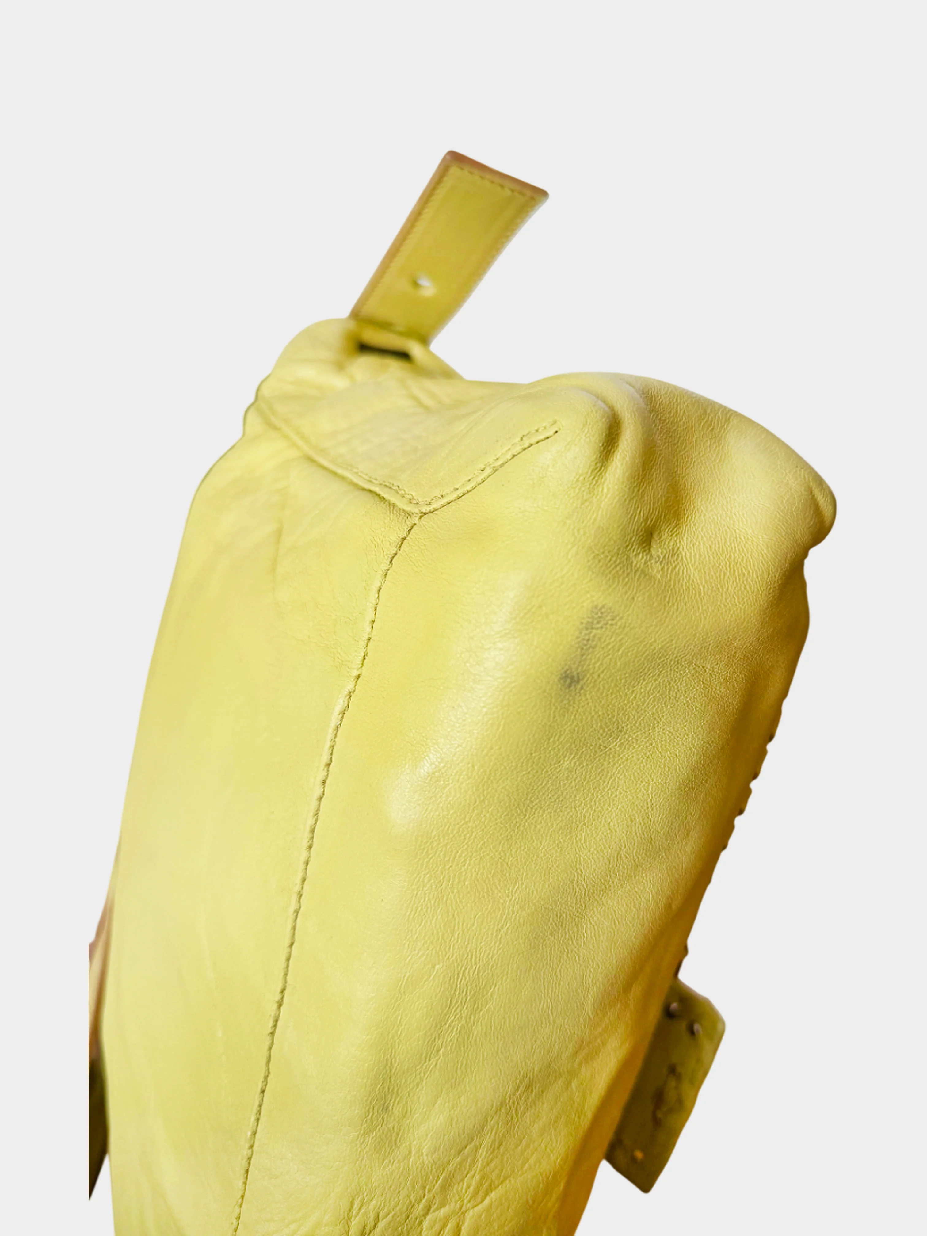 Fendi 2005 Yellow Leather Whipstitch XL Baguette - Image 3