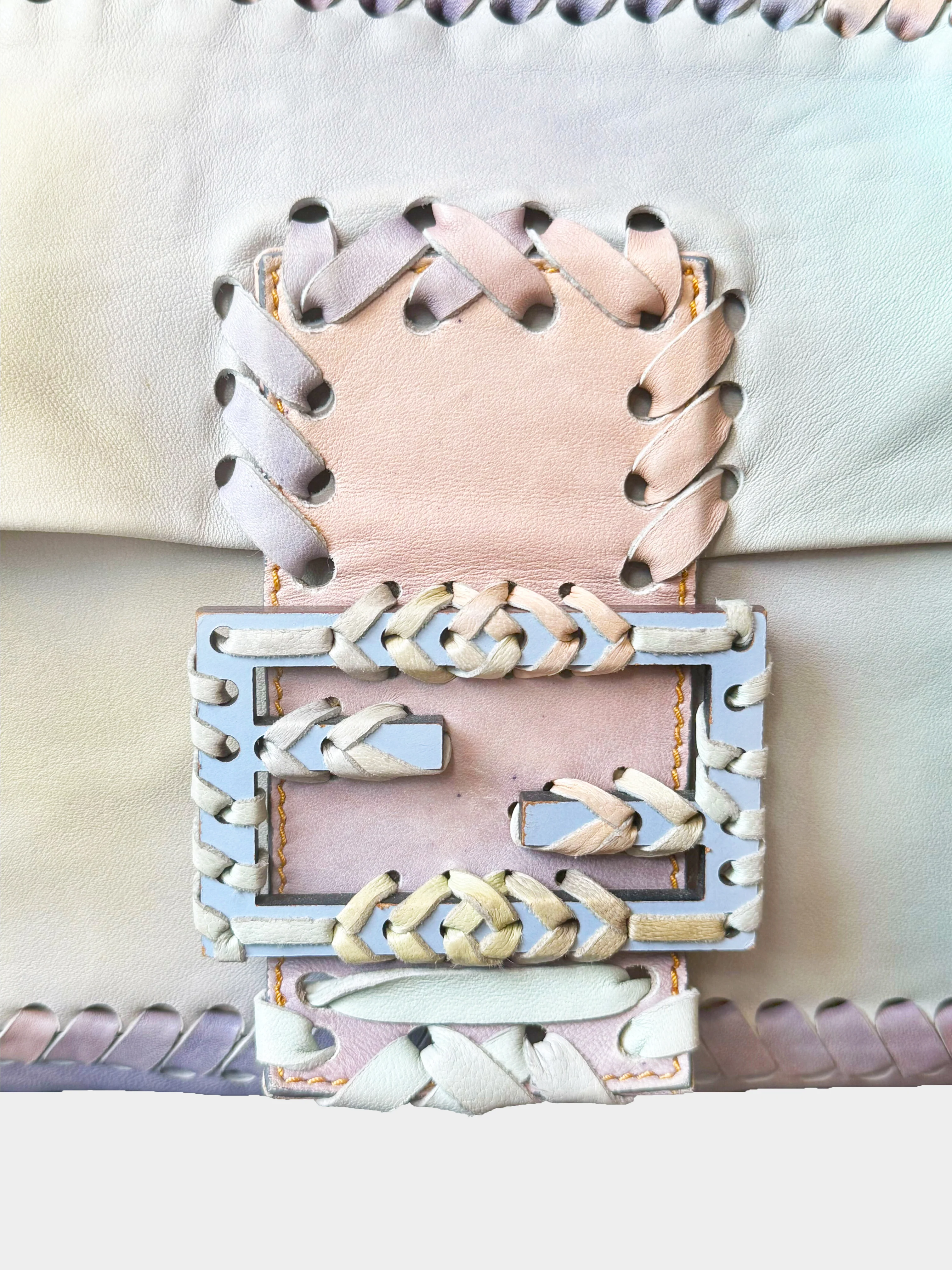Fendi 2008 Pastel Rainbow Leather Whipstitch XL Baguette - Image 3