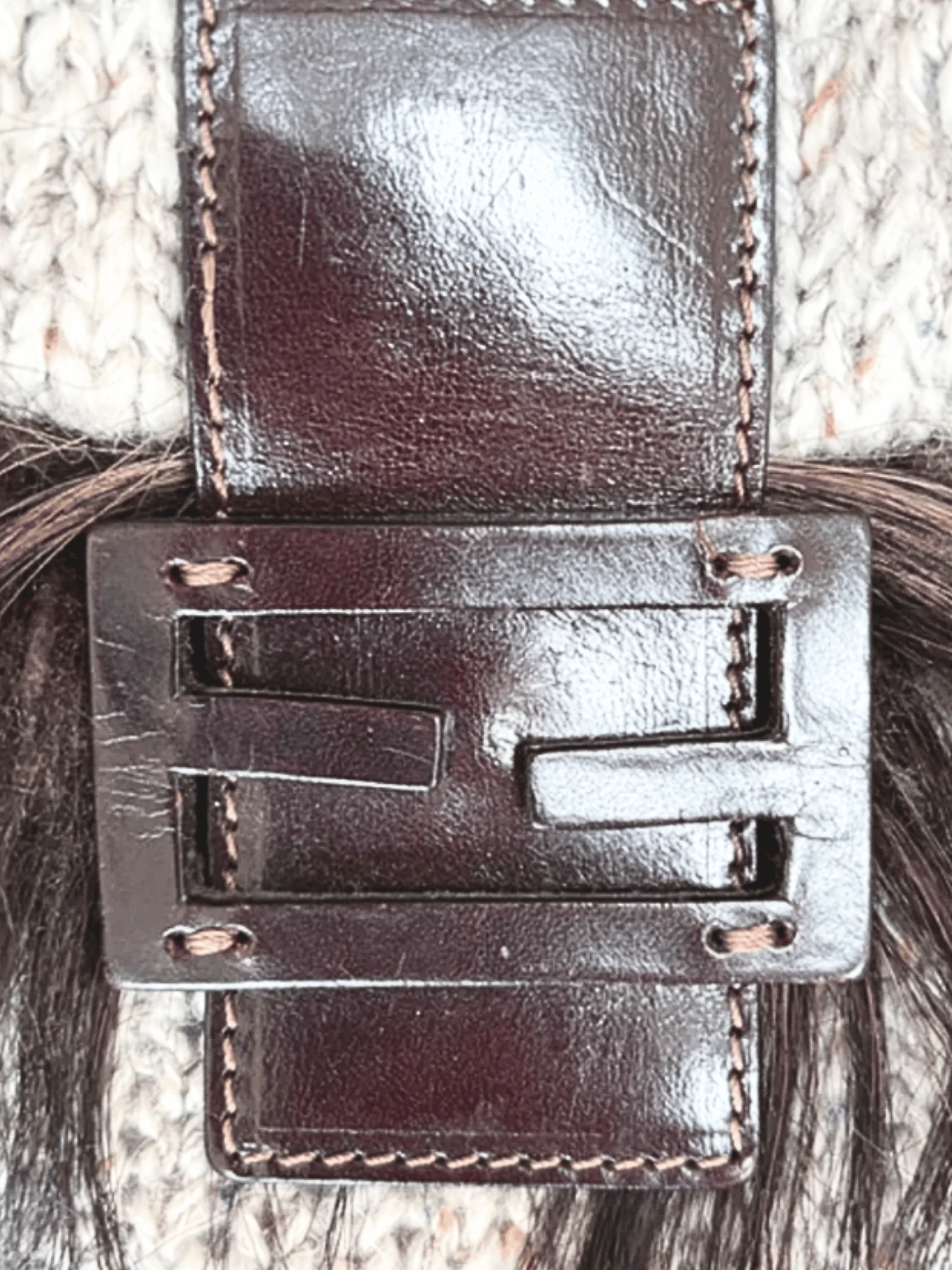 Fendi 2009 Brown Goat Fur Trim Wool Baguette Bag - Image 4