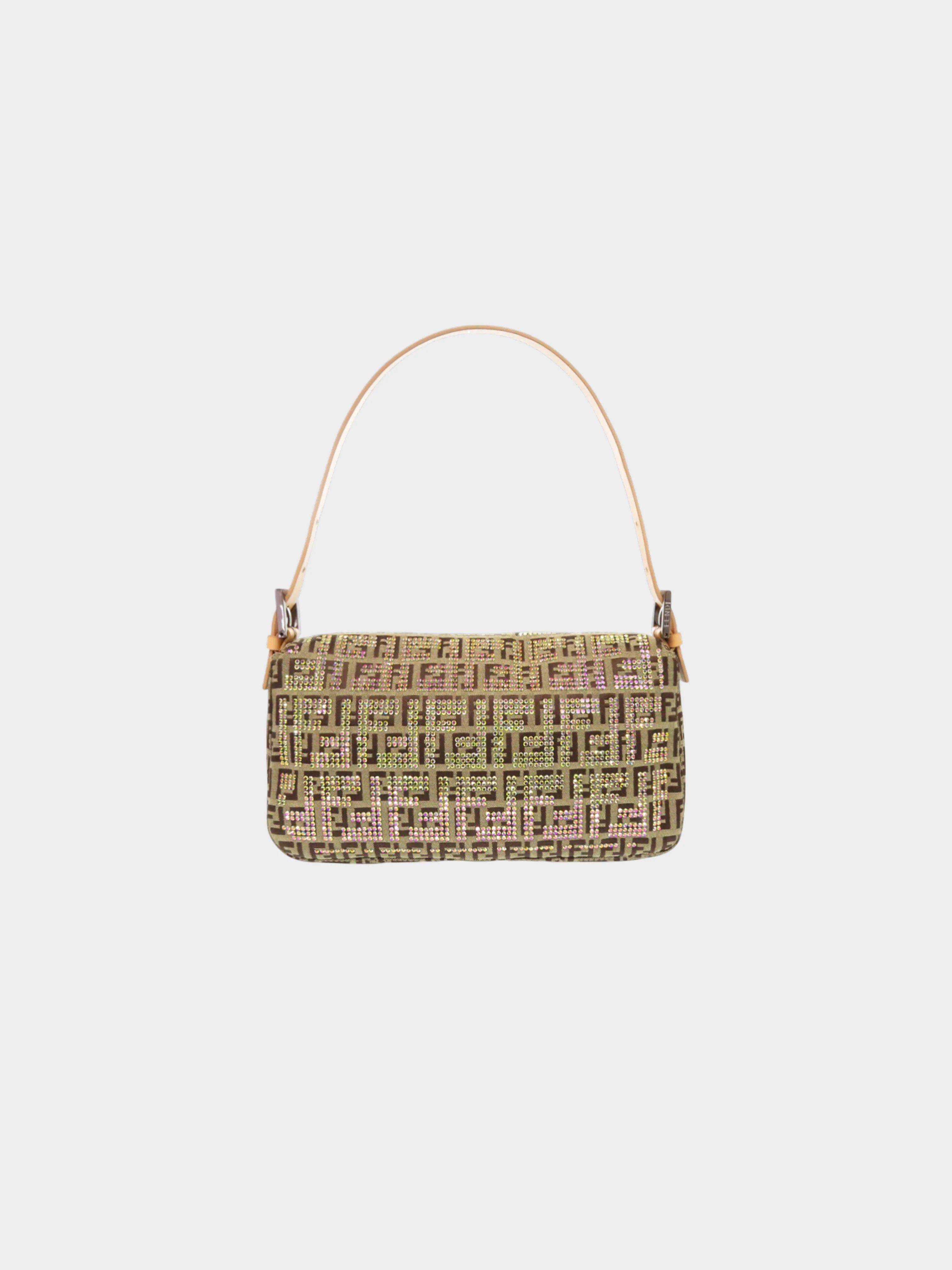 Fendi 2010s Beige and Brown Zucchino Crystal-studded Canvas Baguette - Image 2