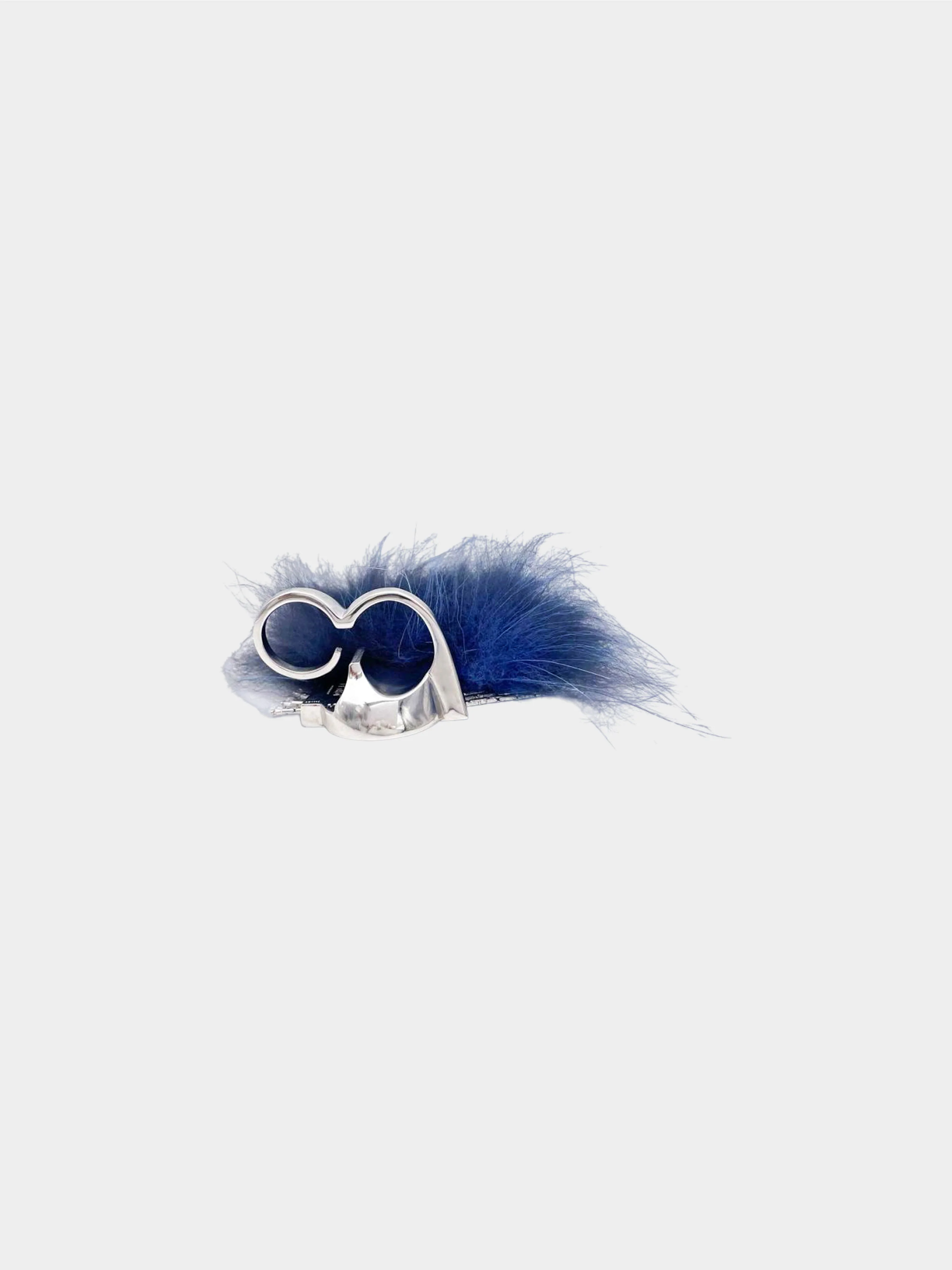Fendi 2010s Blue Faux Fur Crystal and Pearl Double Ring - Image 2