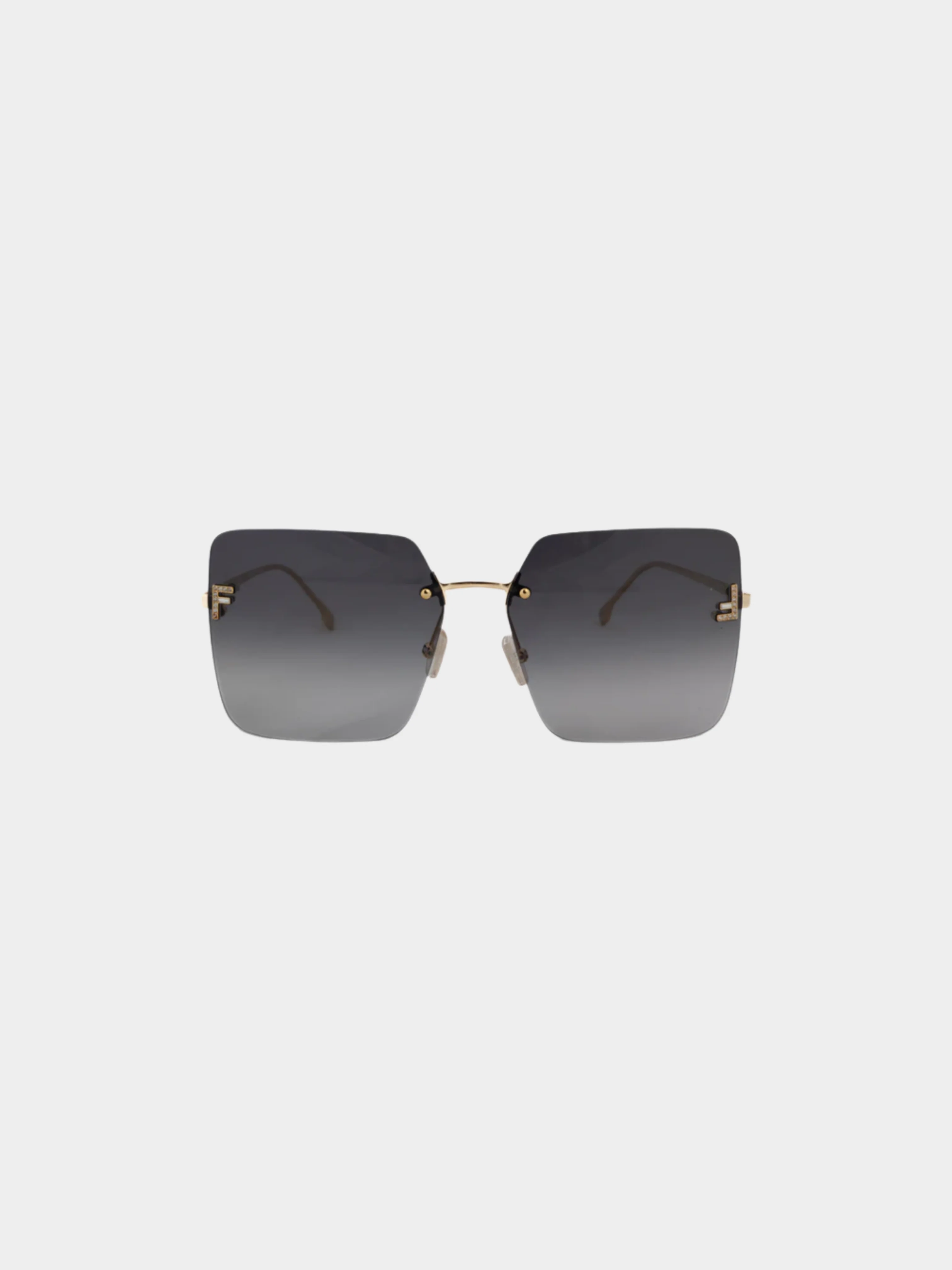 Fendi 2010s First Gold-Tone FF-Crystal Square Sunglasses - Image 2