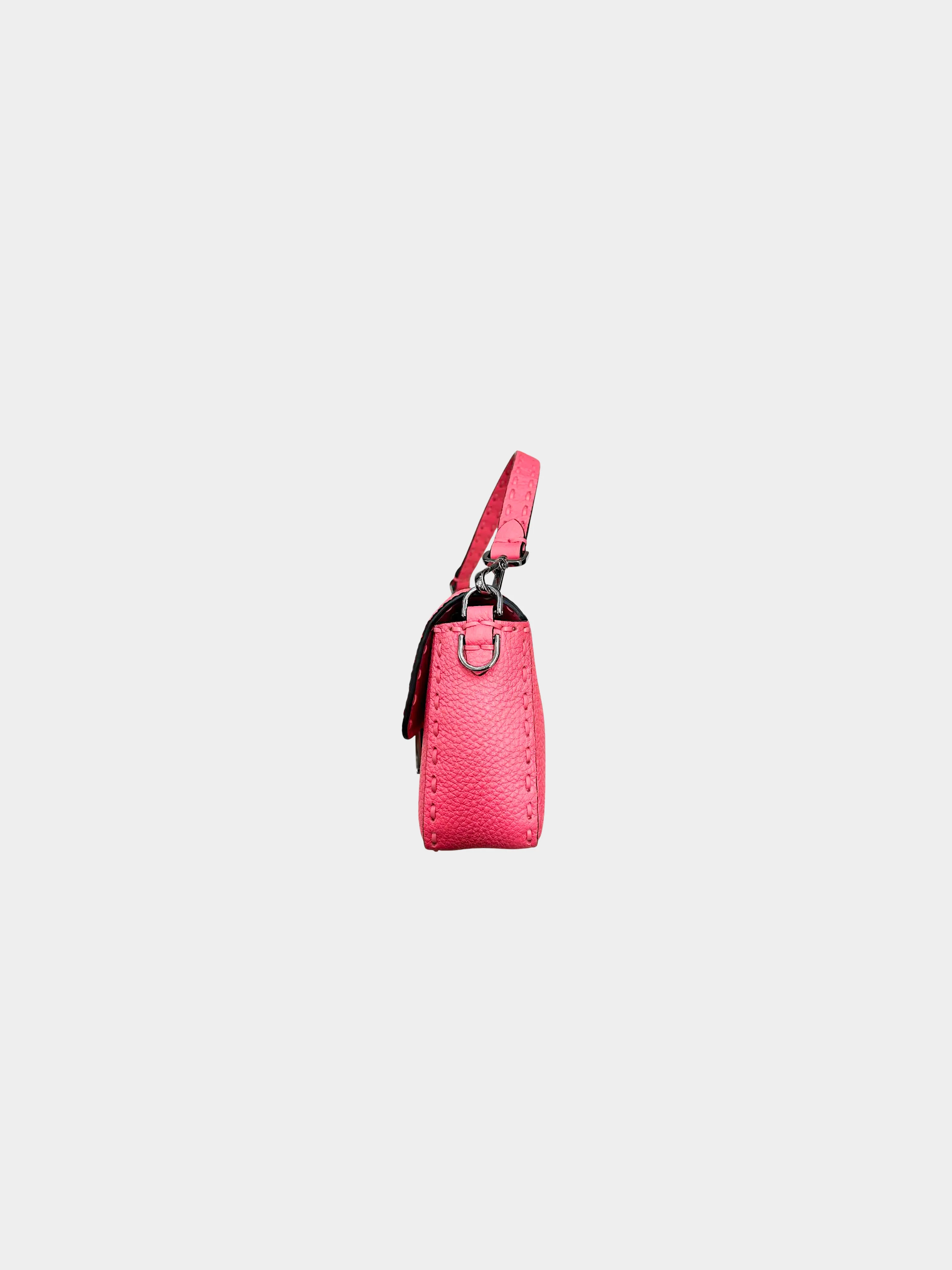 Fendi 2010s Pink Pebbled Leather Selleria Baguette - Image 3
