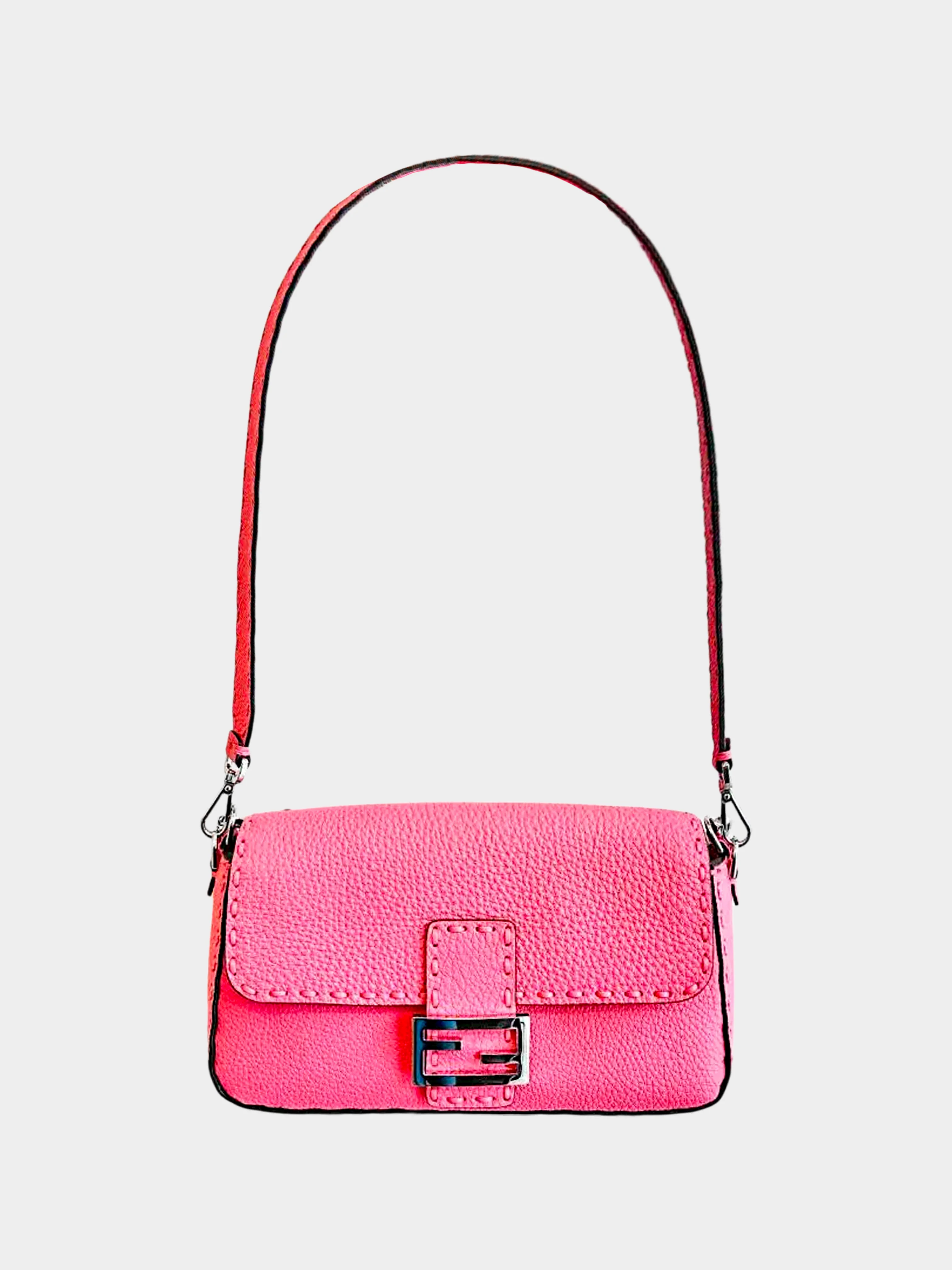 Fendi 2010s Pink Pebbled Leather Selleria Baguette - Image 4