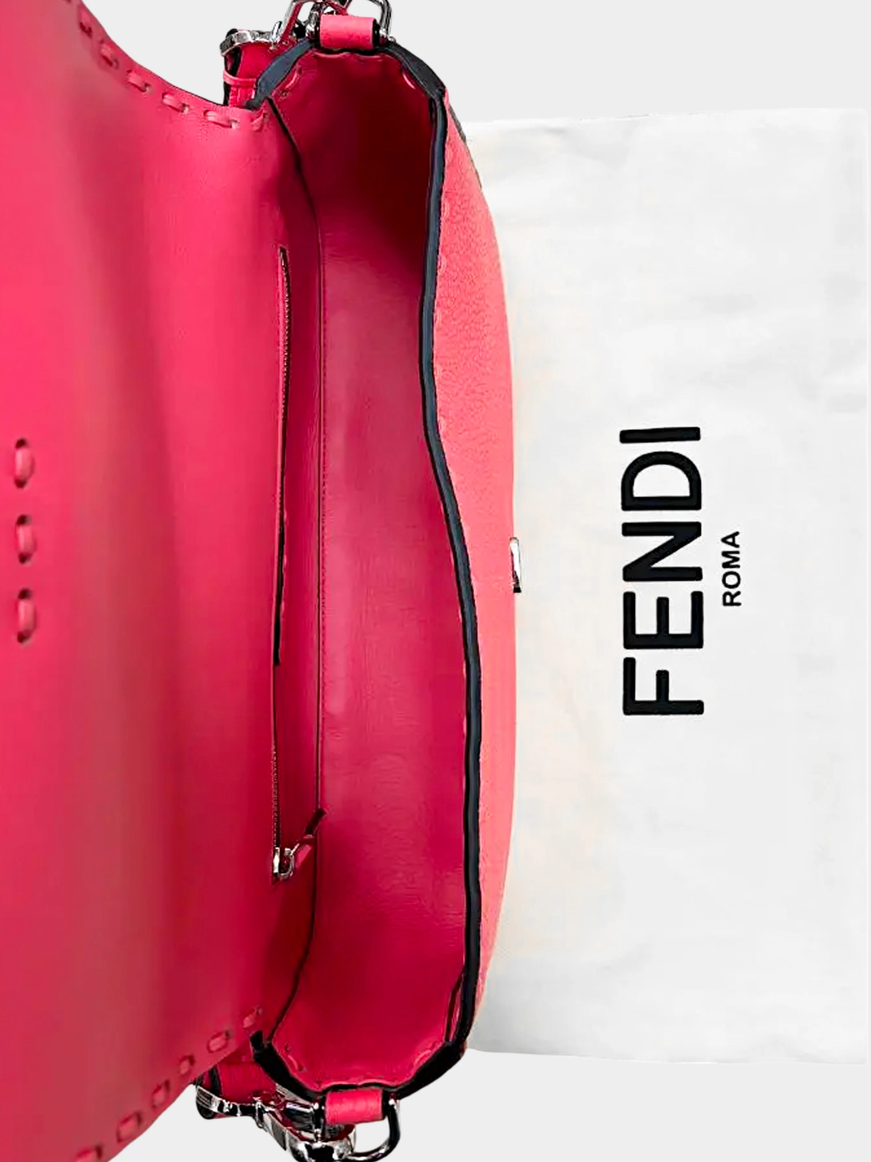 Fendi 2010s Pink Pebbled Leather Selleria Baguette - Image 6