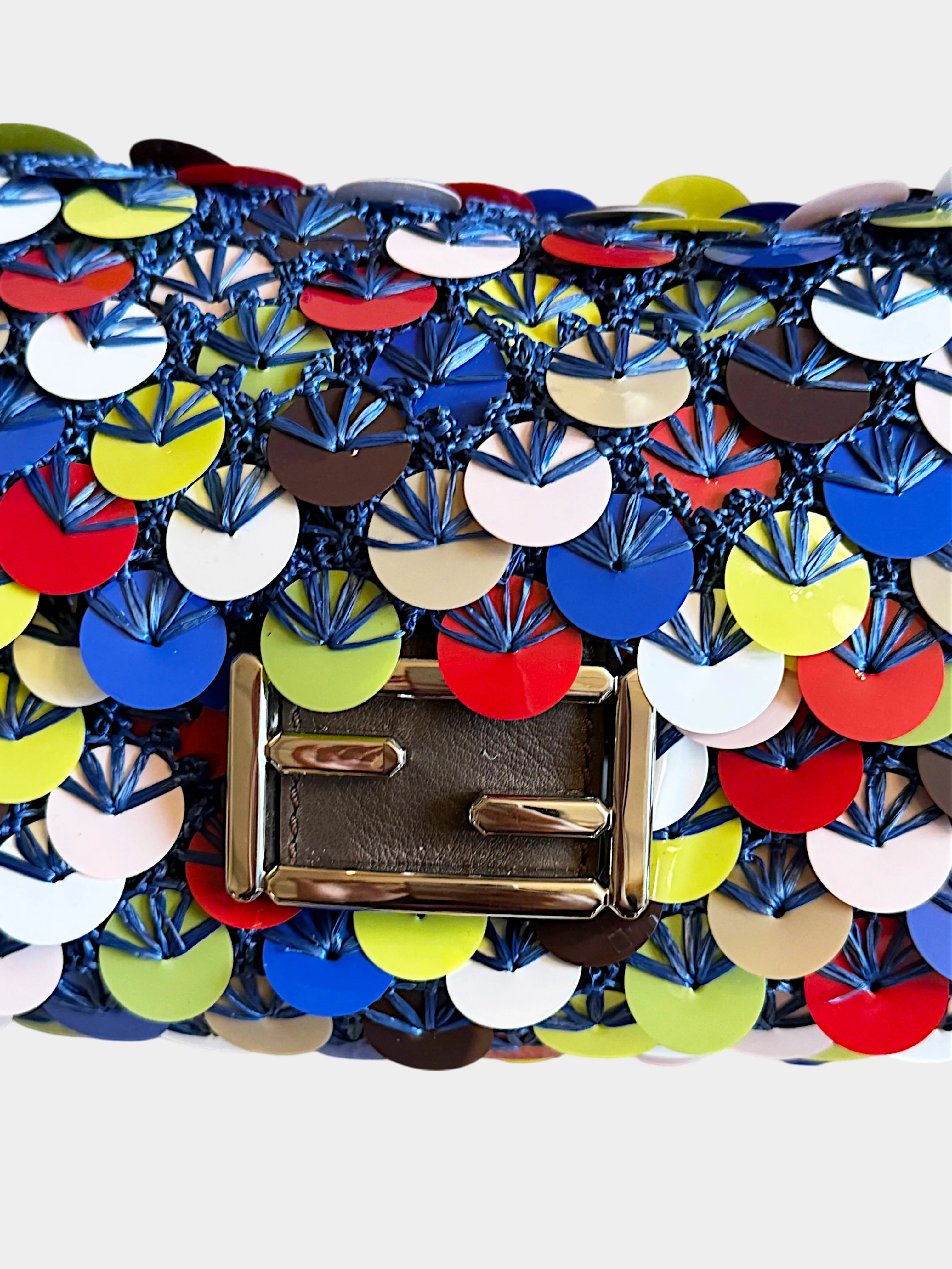Fendi 2010s Woven Raffia Multicolor Paillettes Embellished Baguette - Image 2