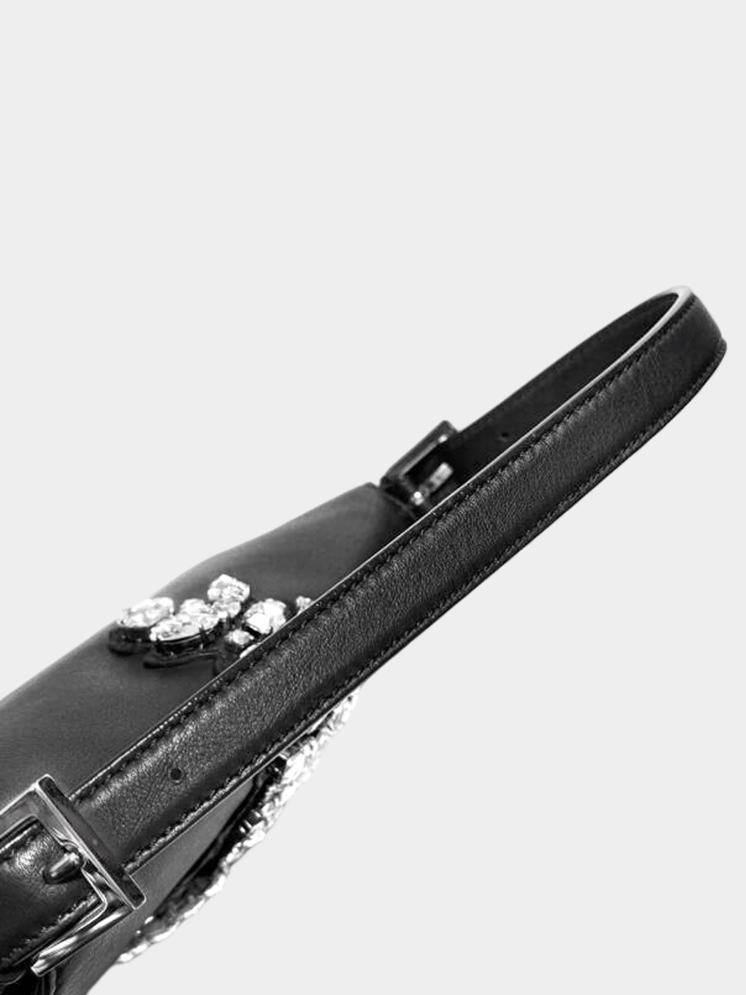 Fendi 2018 Black Leather Swarovski Crystal-embellished Baguette - Image 5