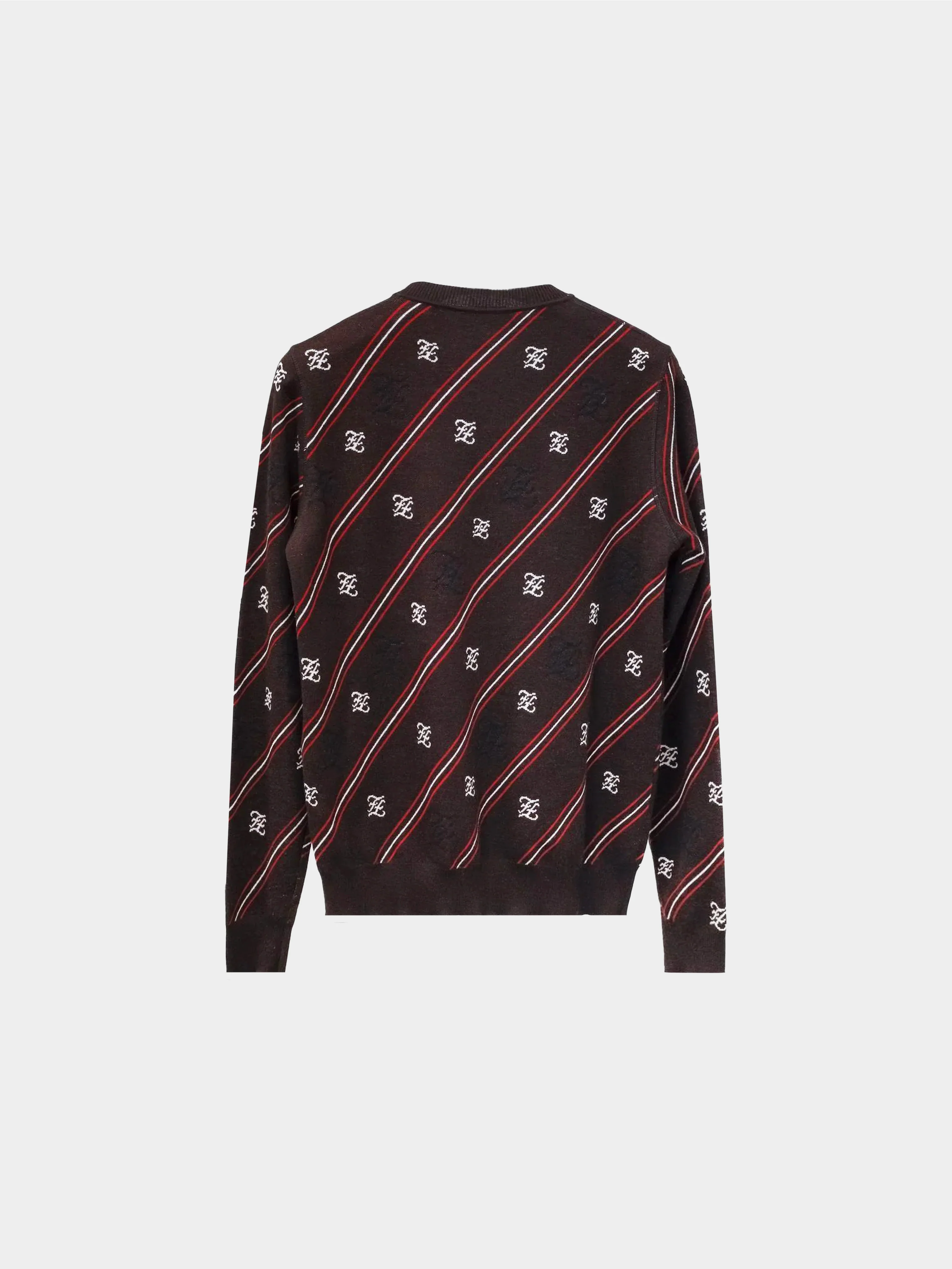 Fendi 2019 Men's Brown Diagonal Striped FF Logo Wool Knit Sweater - Image 2