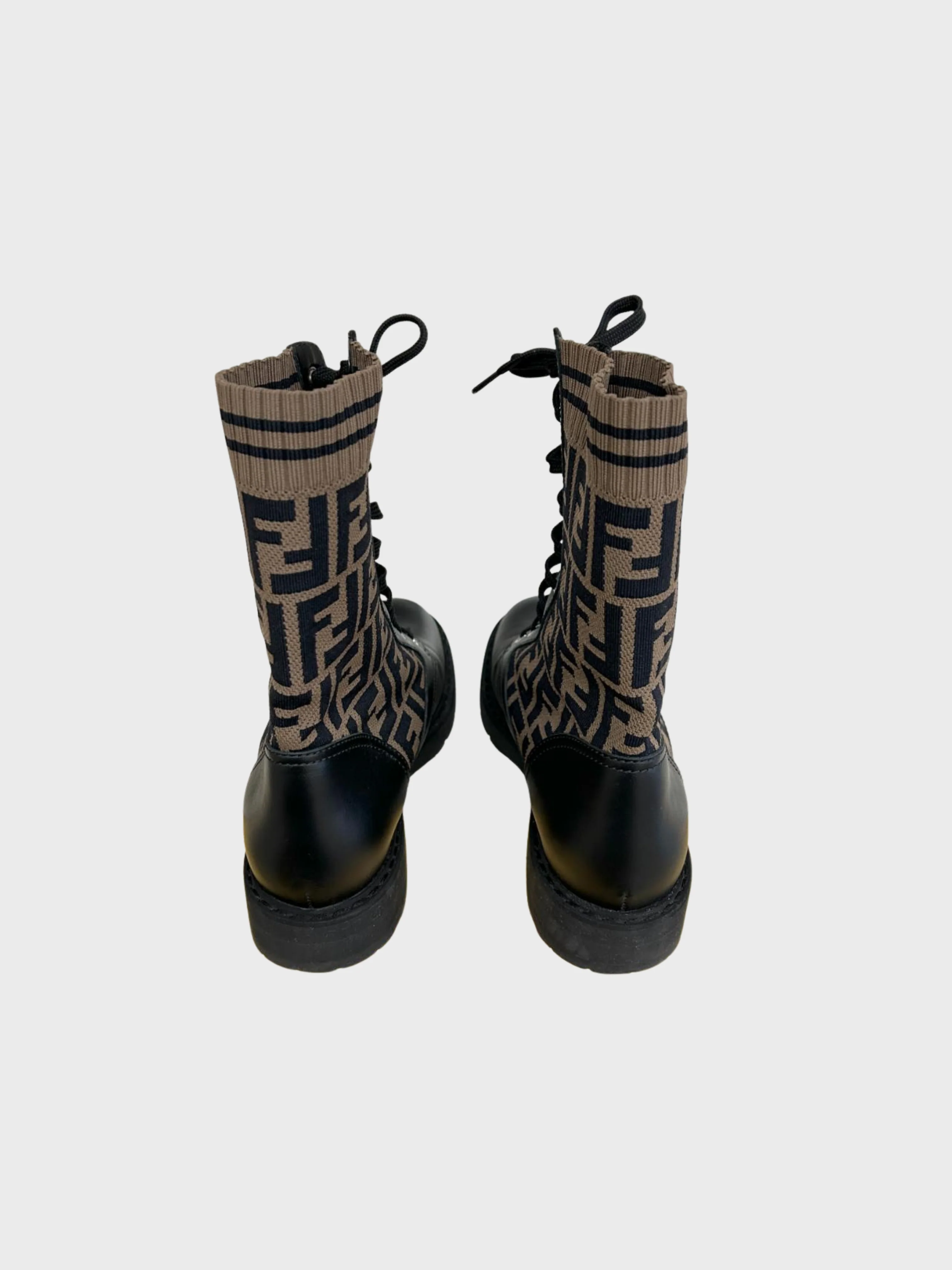 Fendi 2010s Black Leather Zucca Combat Boots - Image 2