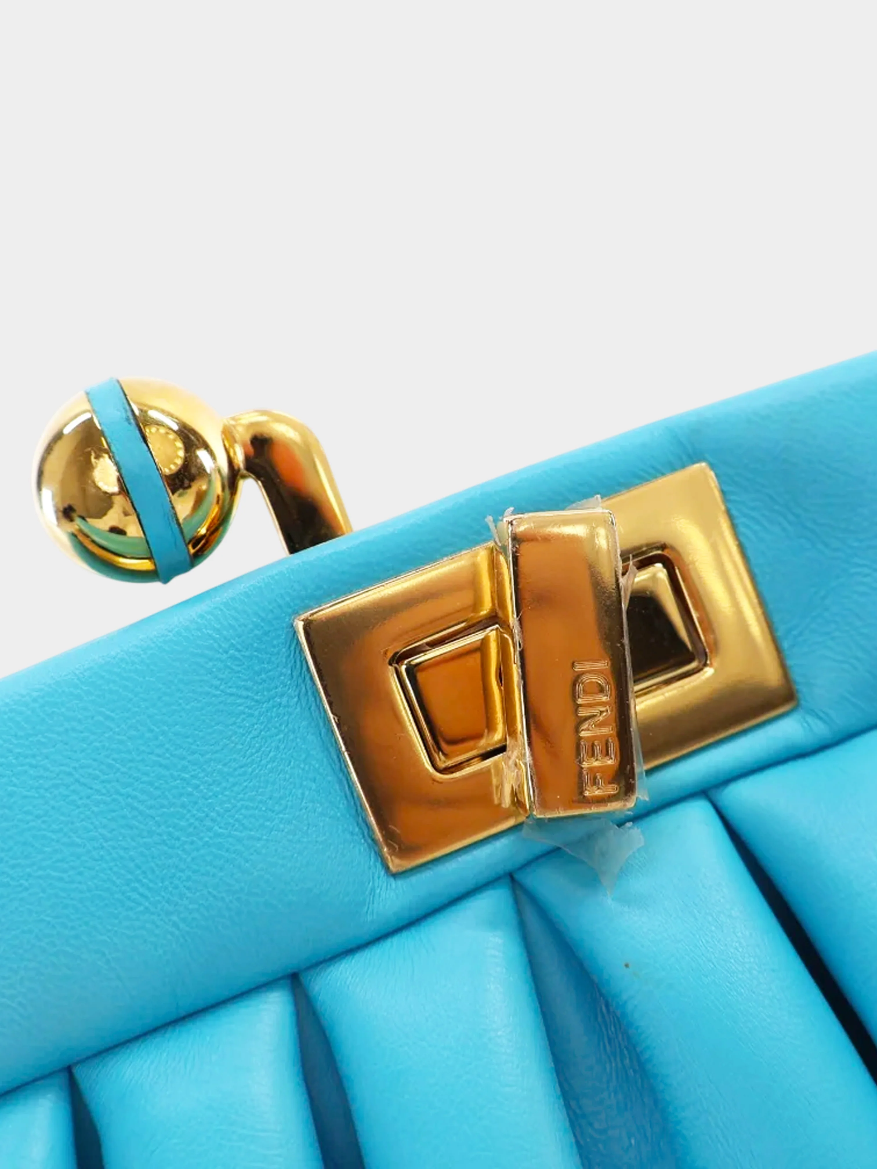 Fendi 2020s Blue Nappa Leather Peekaboo Click Clutch - Image 3