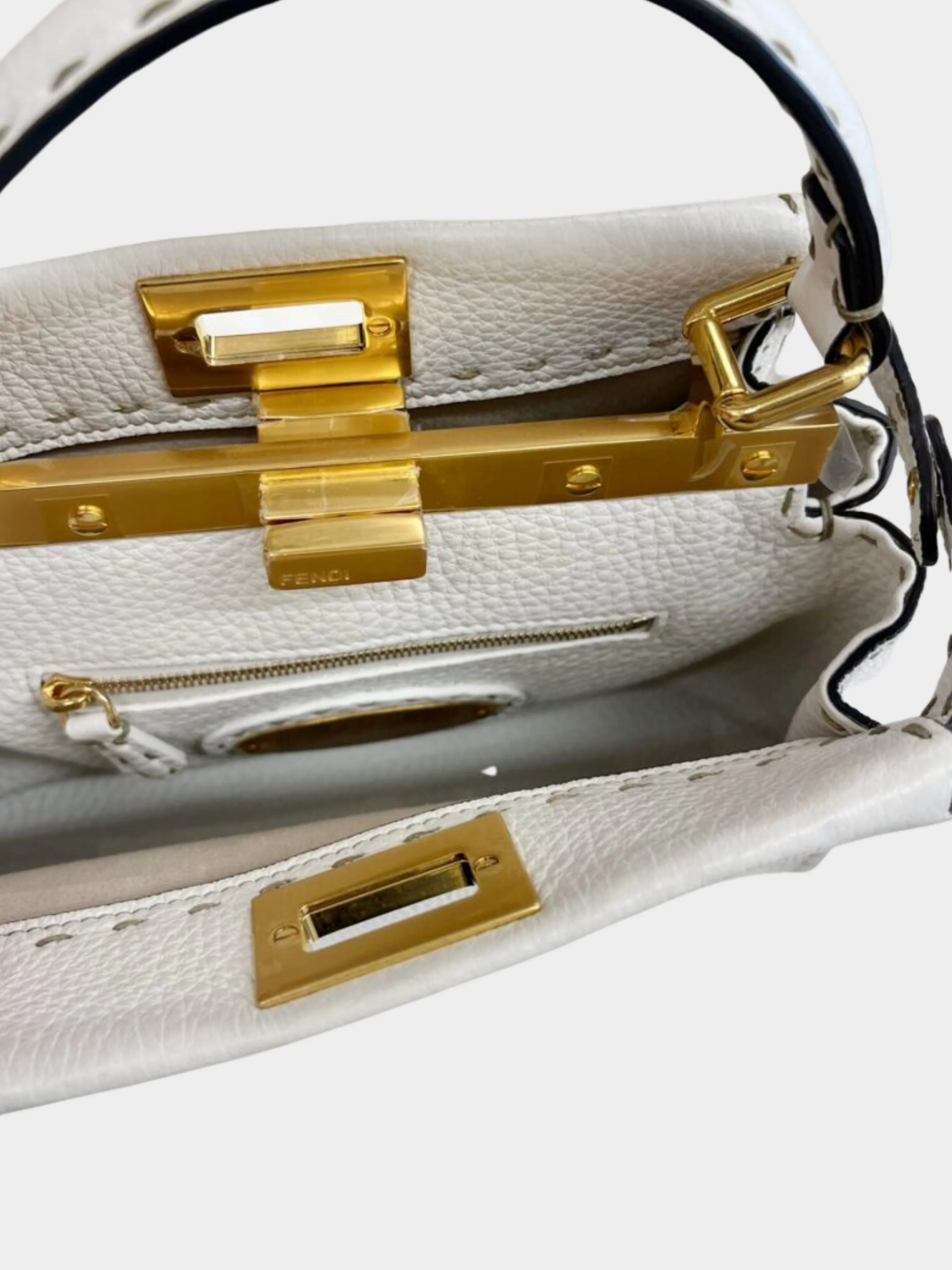 Fendi 2020s Ivory Selleria Leather Peekaboo Mini Bag - Image 5