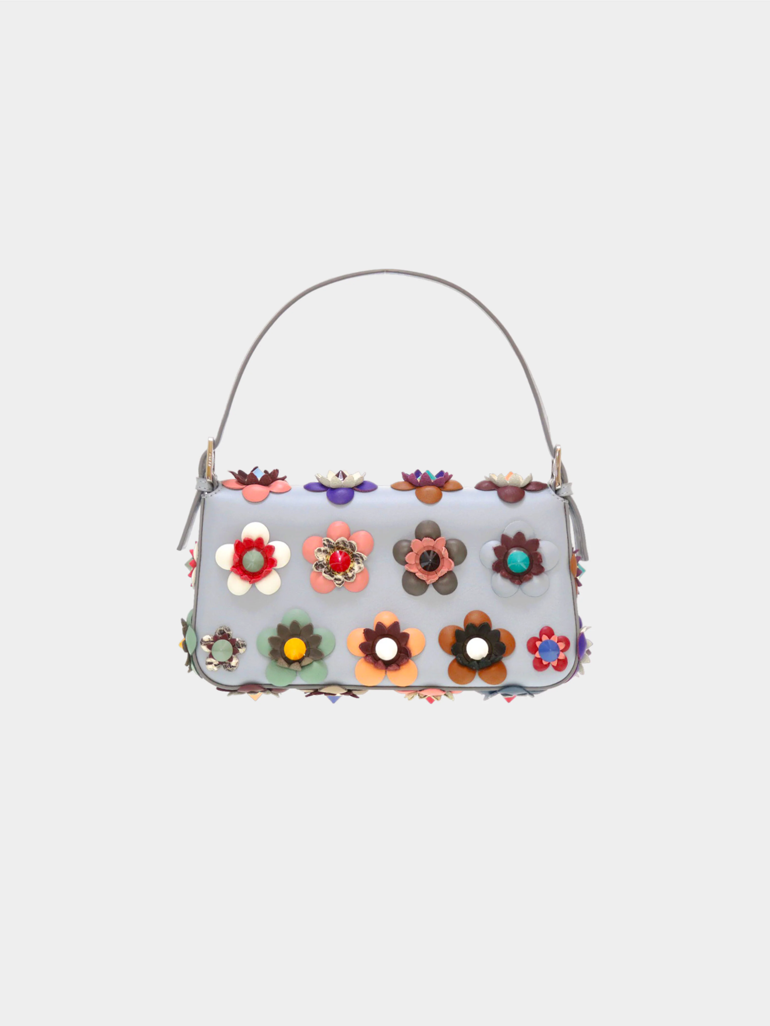 Fendi 2023 Blue Leather Floral Baguette Bag - Image 2