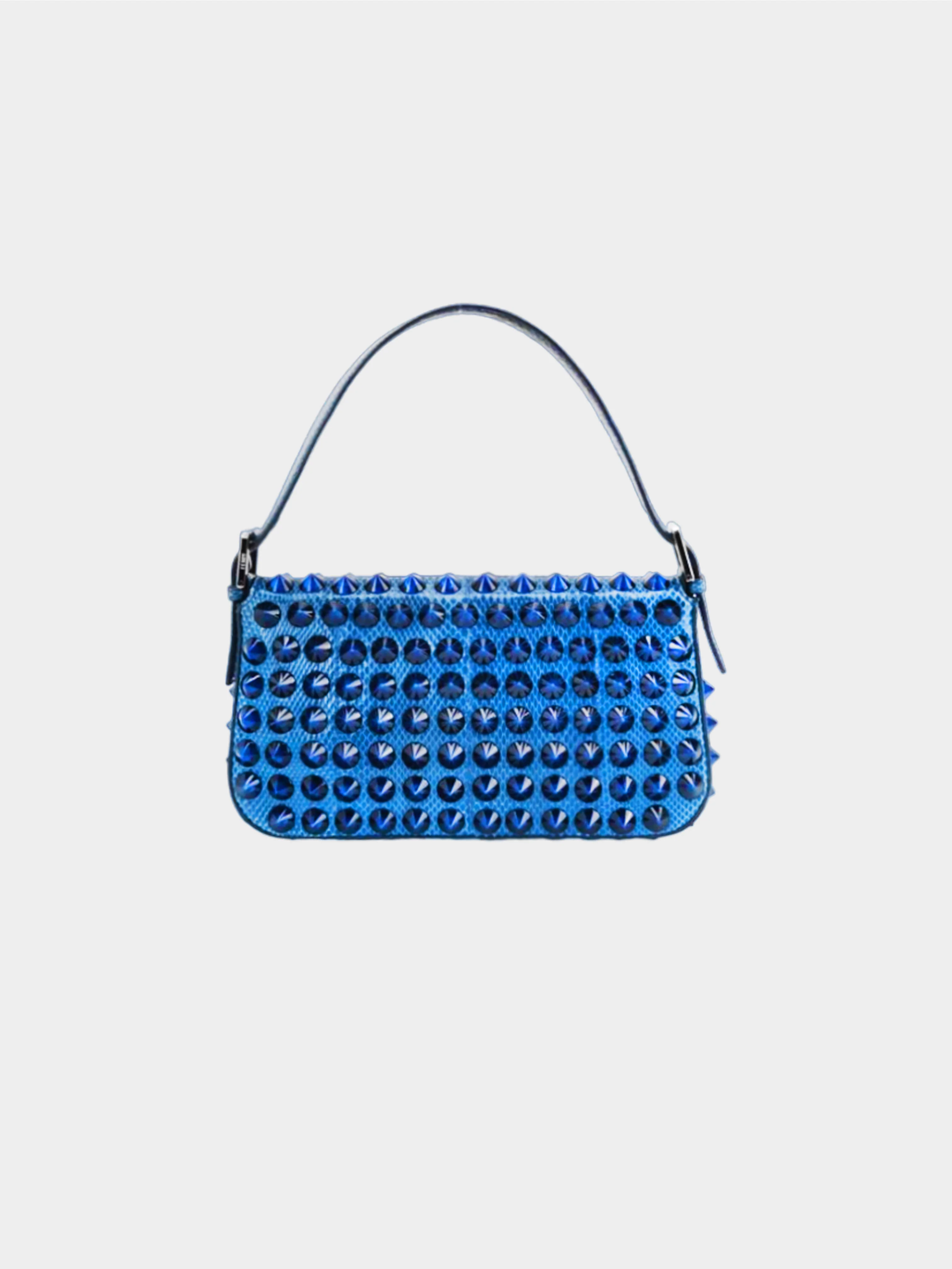Fendi 2015 Blue Rare Snakeskin Studded Leather Baguette Bag - Image 2