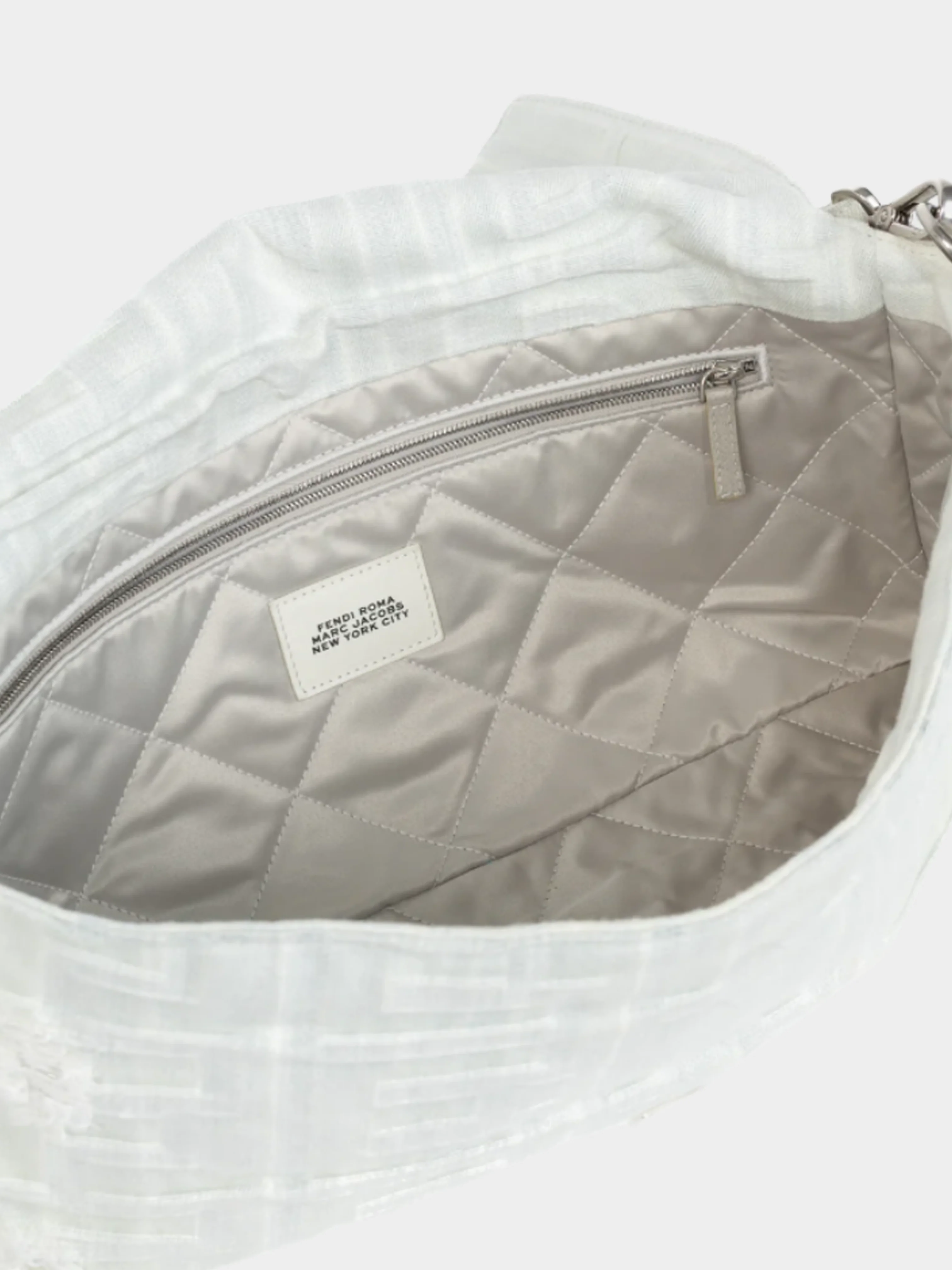 Fendi by Marc Jacobs SS 2023 Limited Maxi Baguette White Denim Shoulder Bag - Image 5