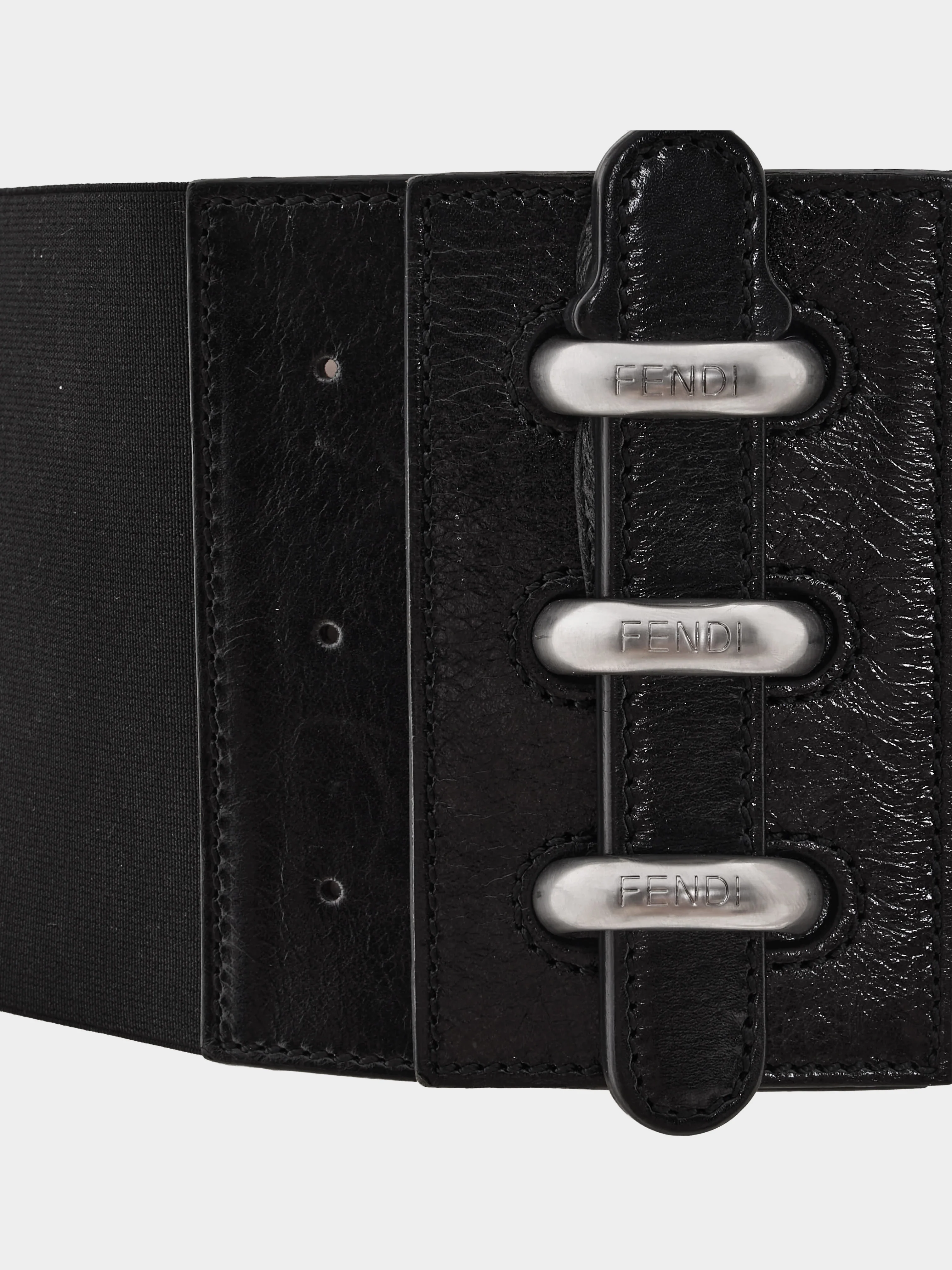 Fendi Early 2000s Black Leather Waistband Corset Belt - Image 4