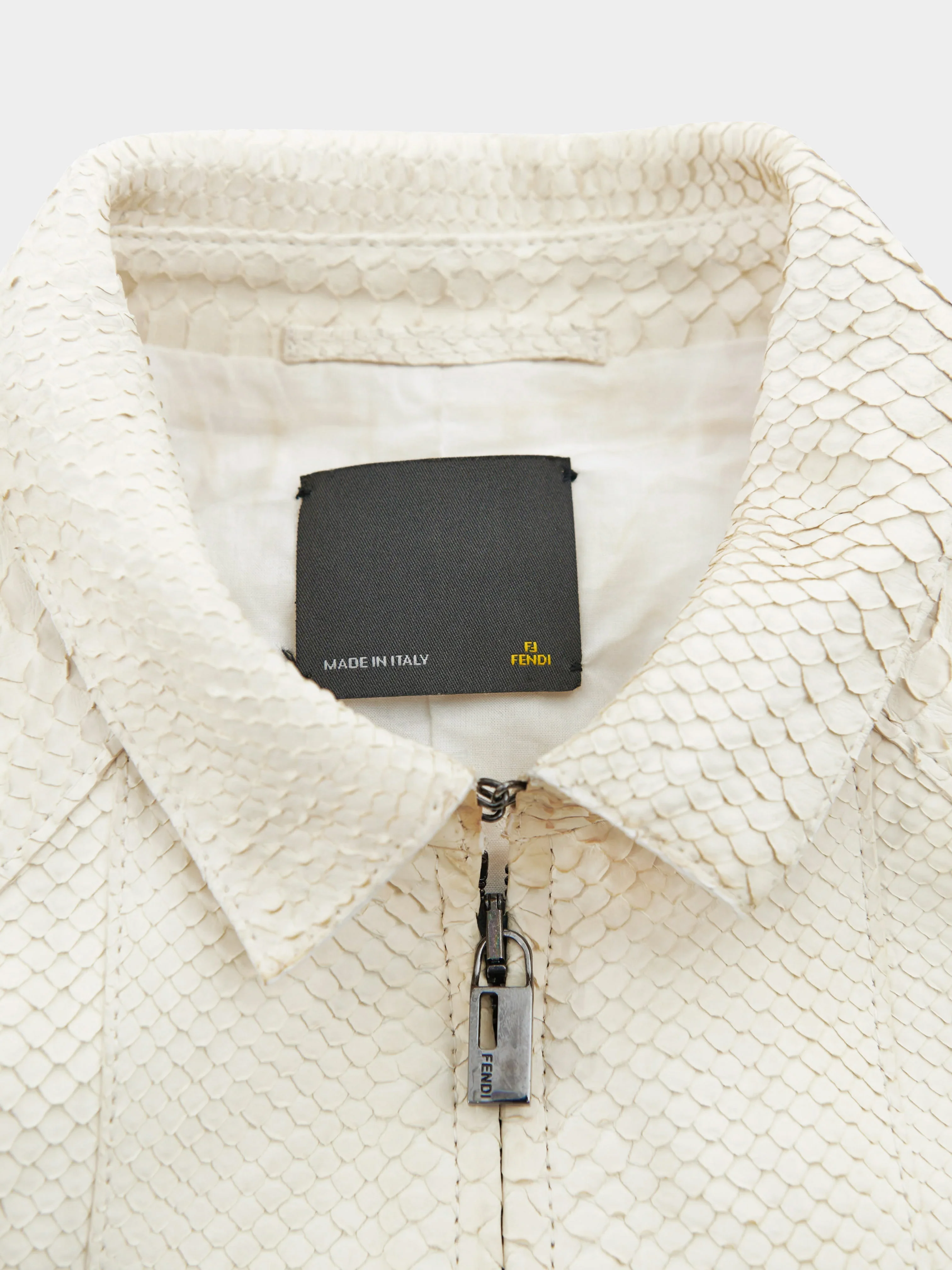 Fendi Early 2000s Off White Snakeskin Zip-up Cropped Jacket - Image 3
