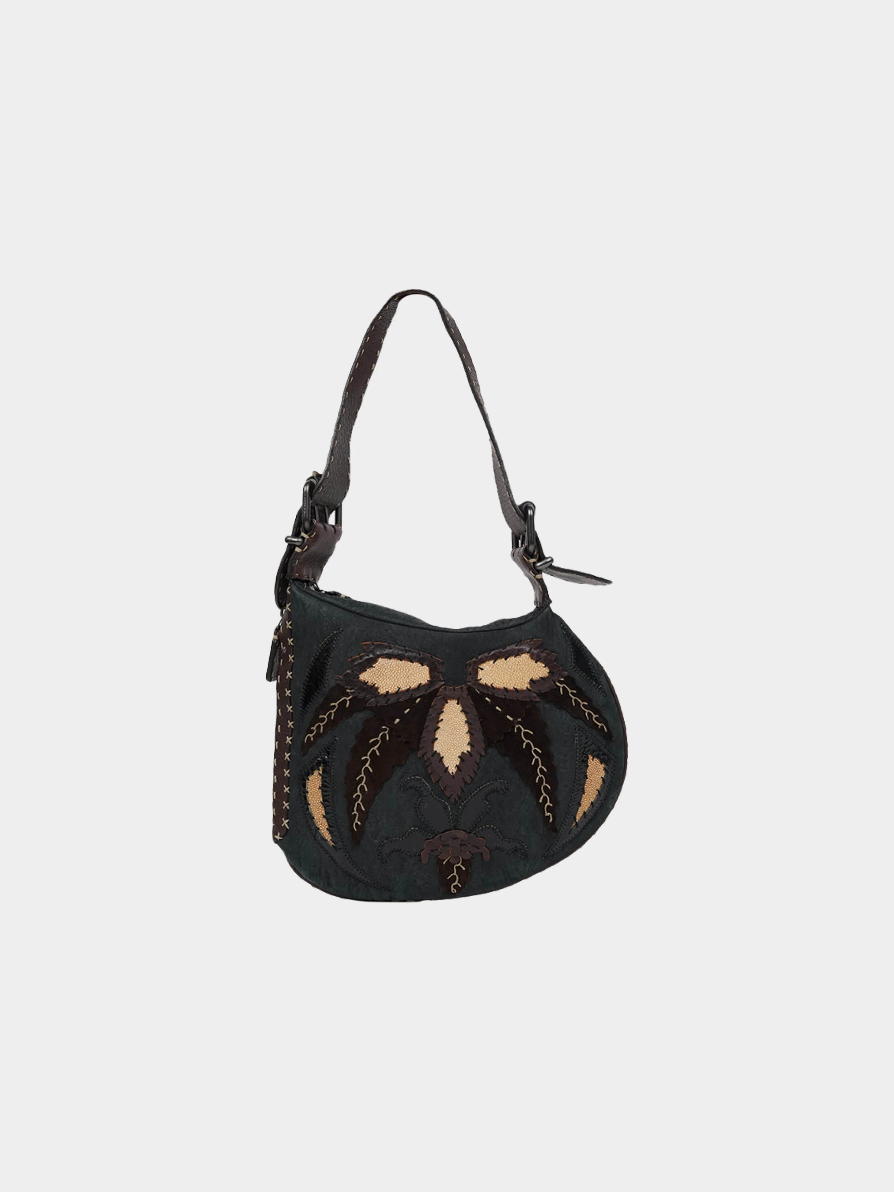 Fendi FW 2002 Oyster Exotic Stingray Trimmed Leather Bag