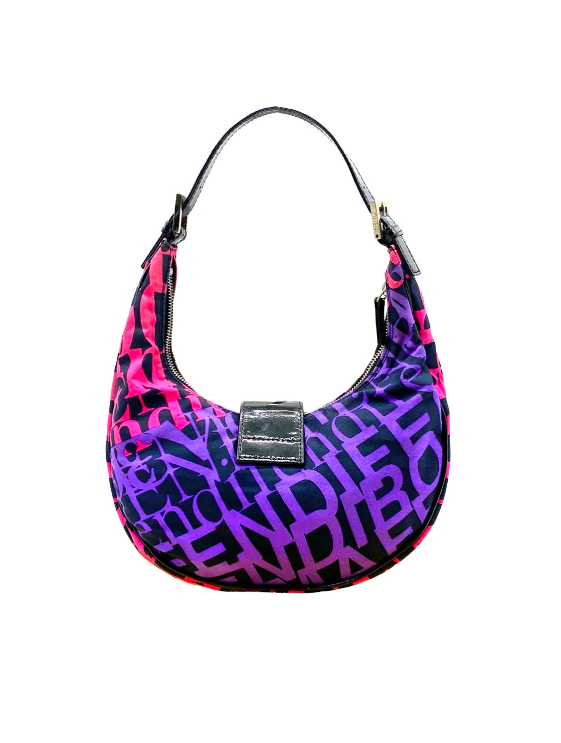 Fendi 2000s Pink & Purple Typographic Croissant Bag - Image 2