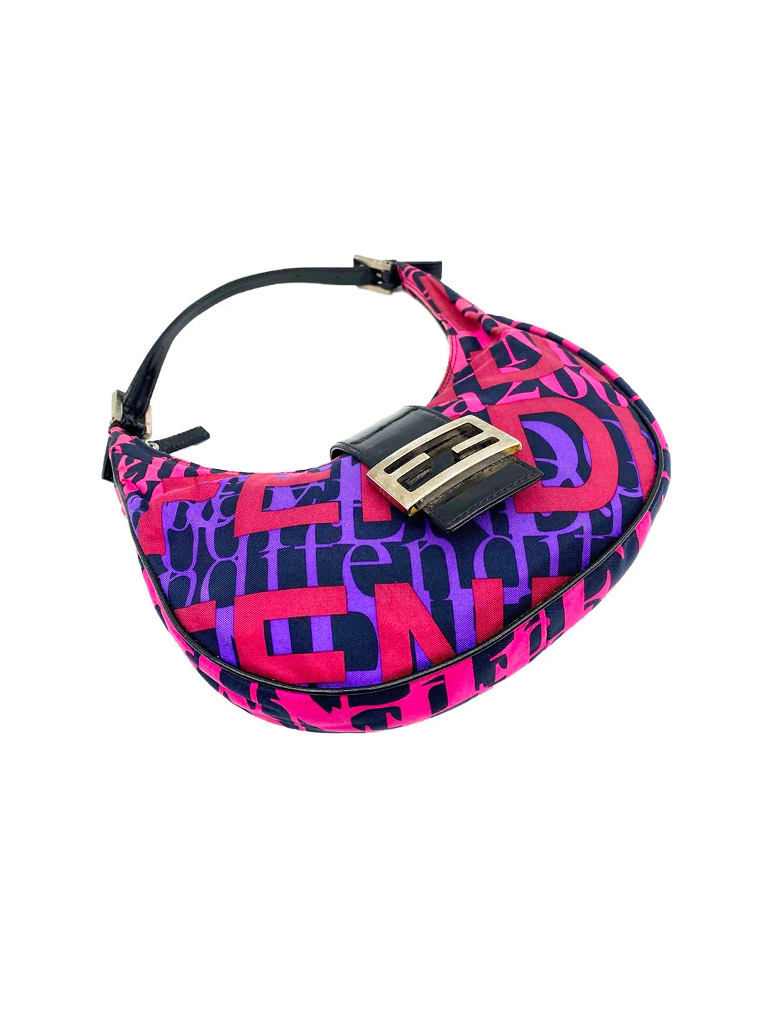 Fendi 2000s Pink & Purple Typographic Croissant Bag - Image 3