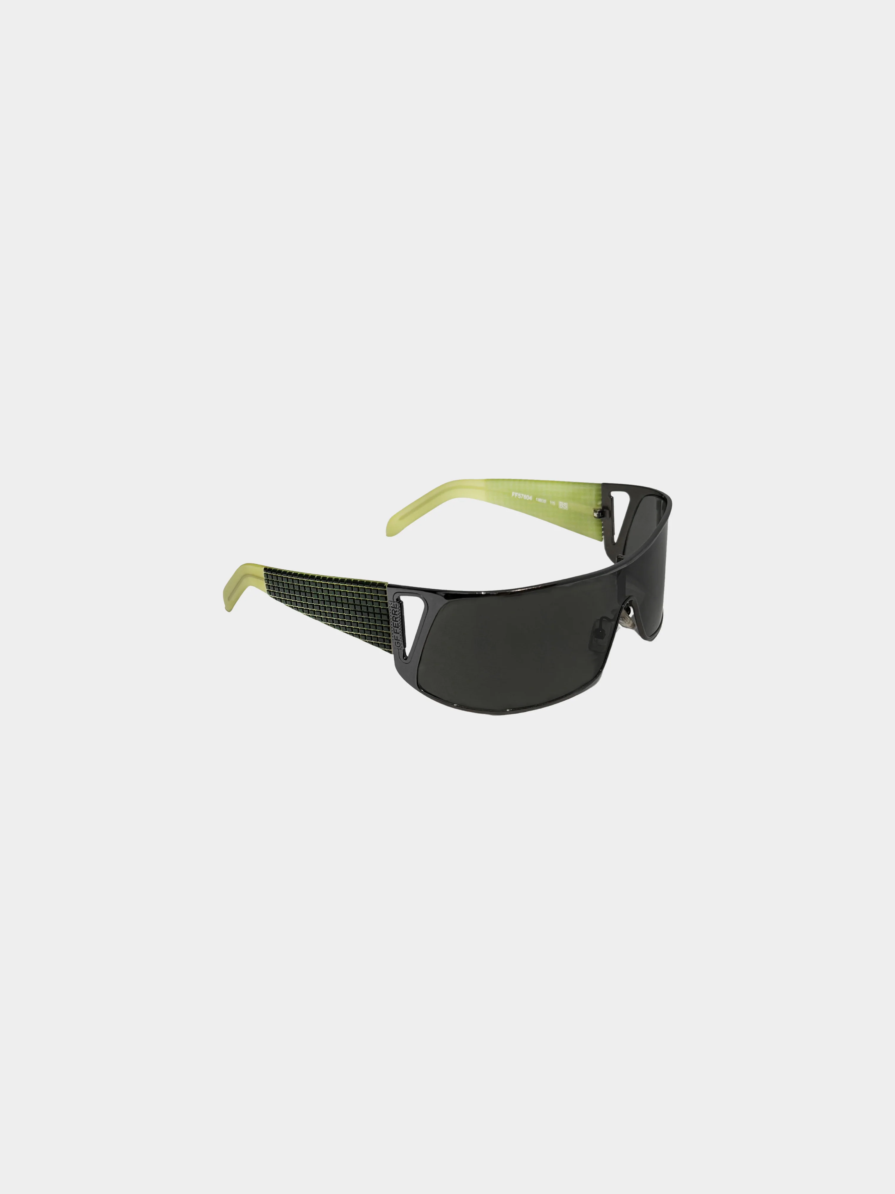 Gianfranco Ferre 2000s Gunmetal and Green Shield Sunglasses