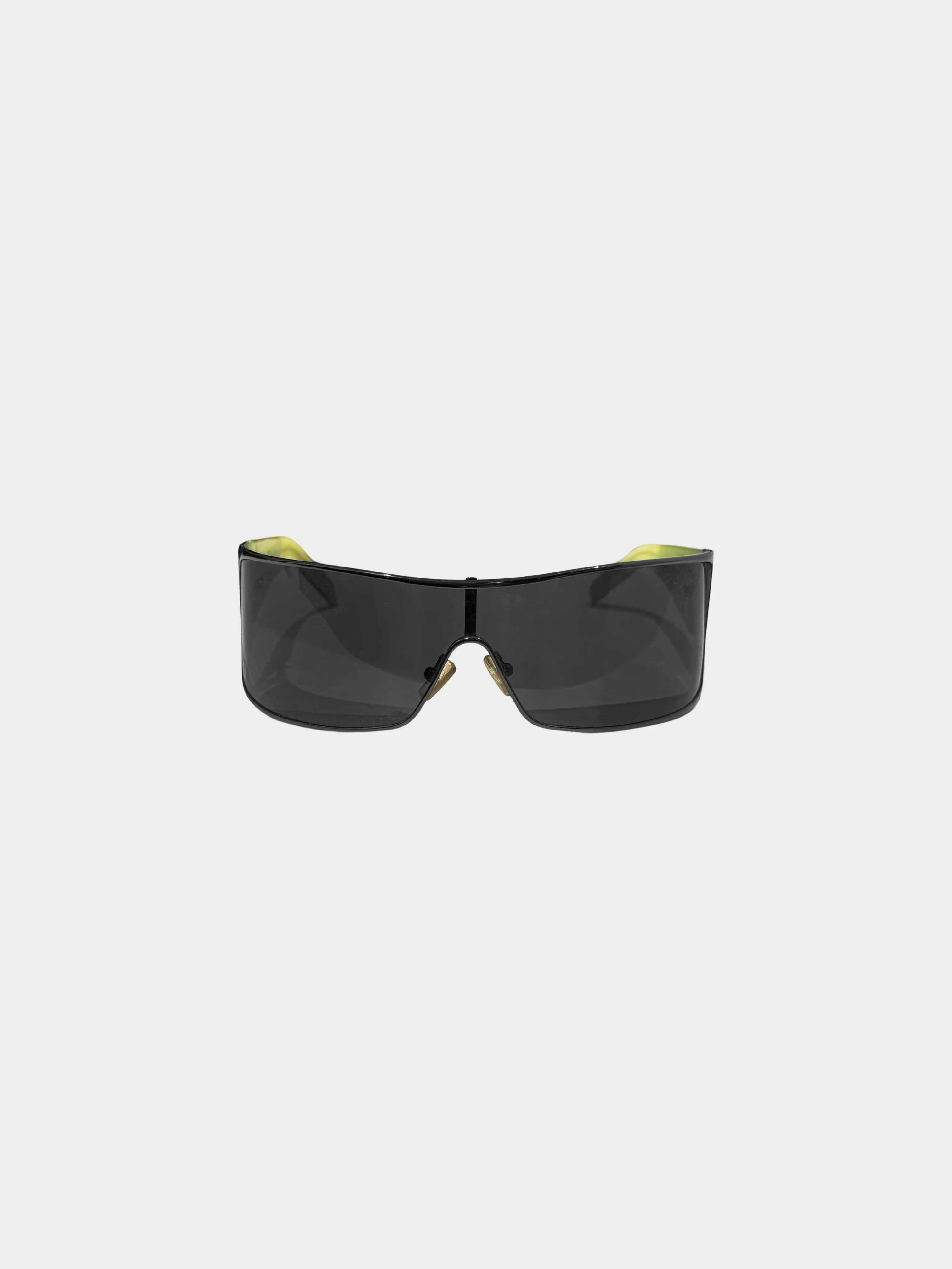 Gianfranco Ferre 2000s Gunmetal and Green Shield Sunglasses - Image 2