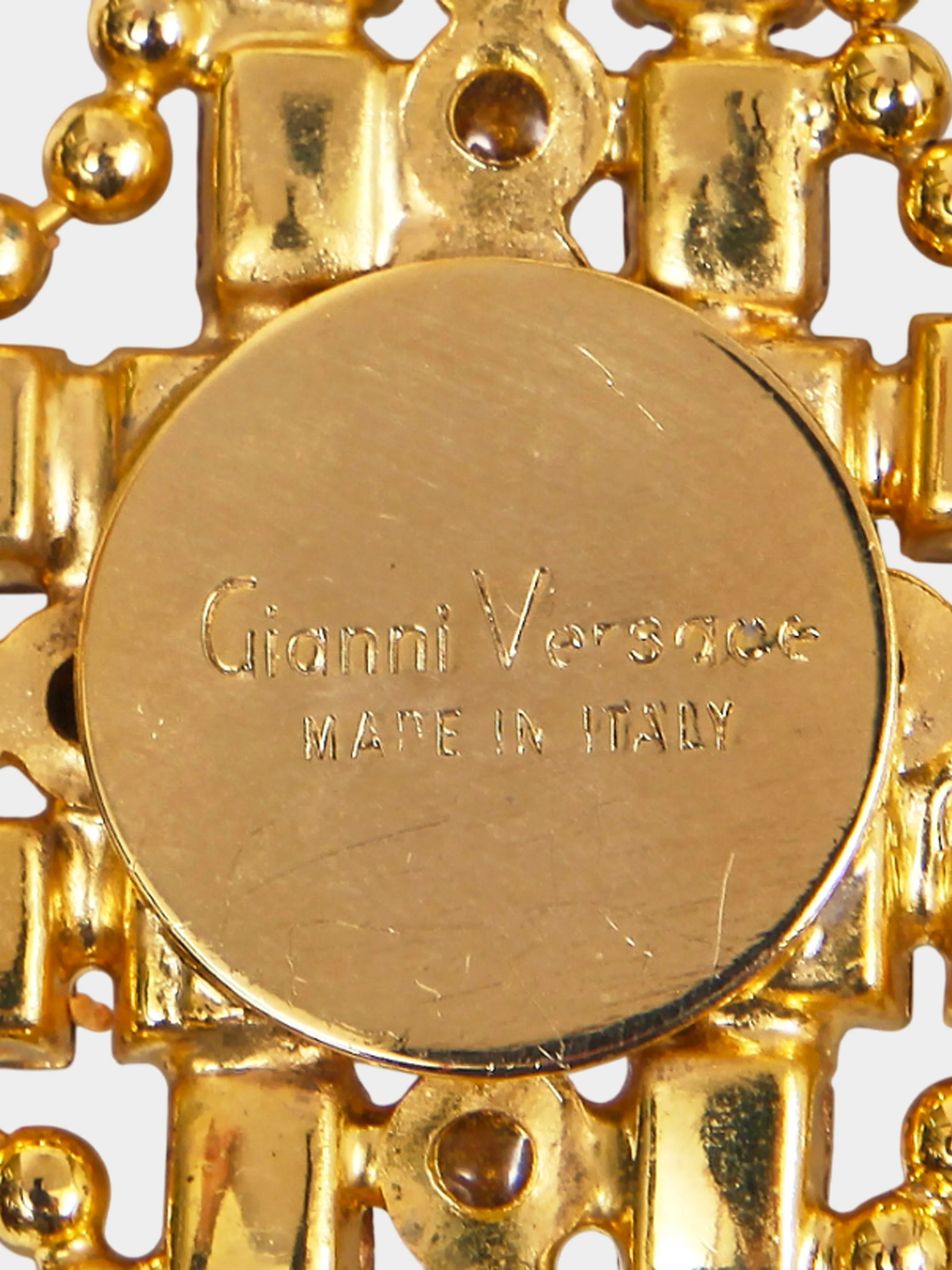 Gianni Versace 1991 Red and Gold Gilt Metal Cross Necklace - Image 4