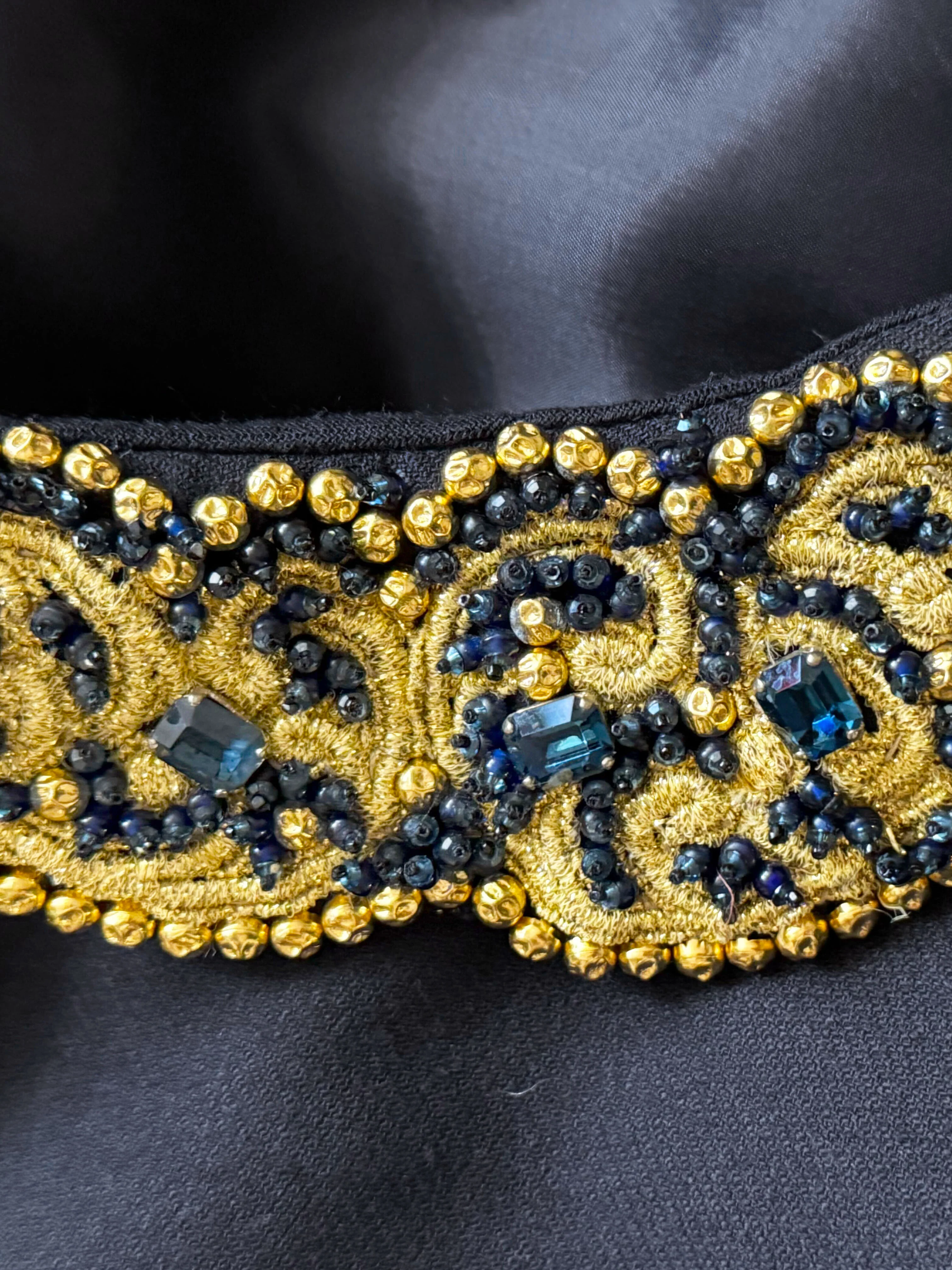 Gianni Versace Early 1990s Dark Blue and Gold Bejewelled Wool Evening Suit - Image 3