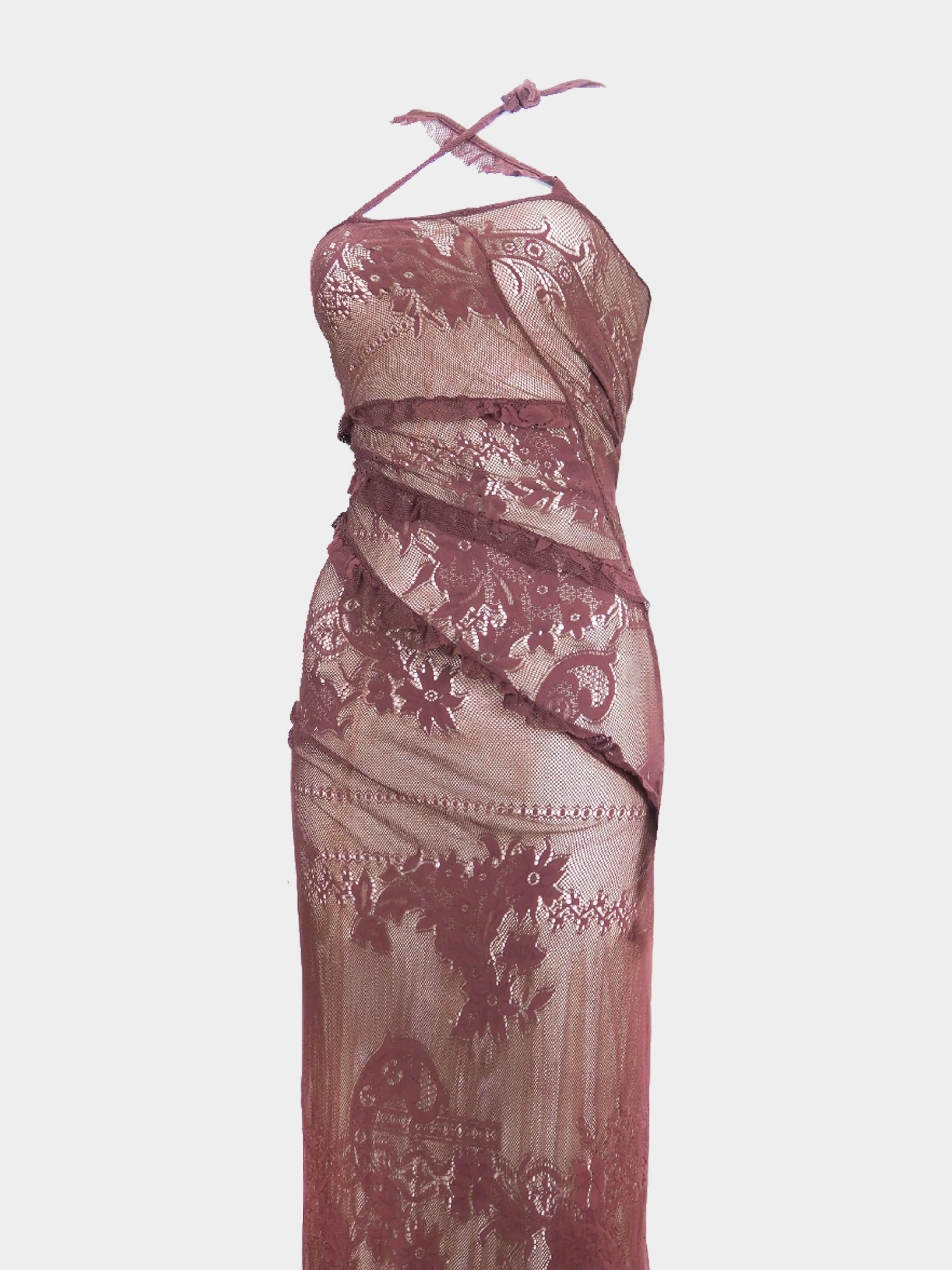 Gianni Versace 2000s Brown Summer Lace Maxi Dress - Image 2