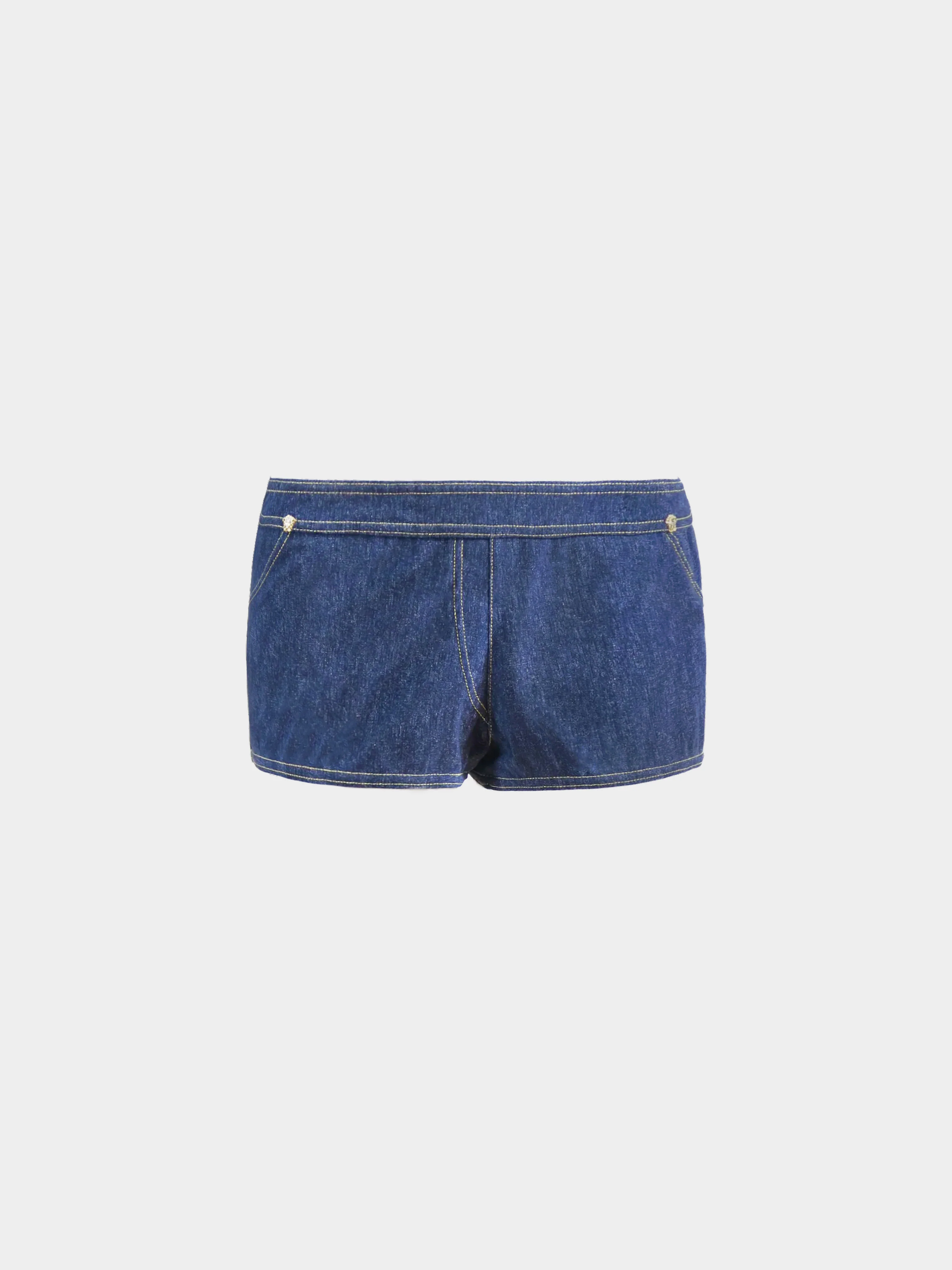 Gianni Versace 2000s Trompe L’œil Denim Micro Swim Shorts with Gold Details