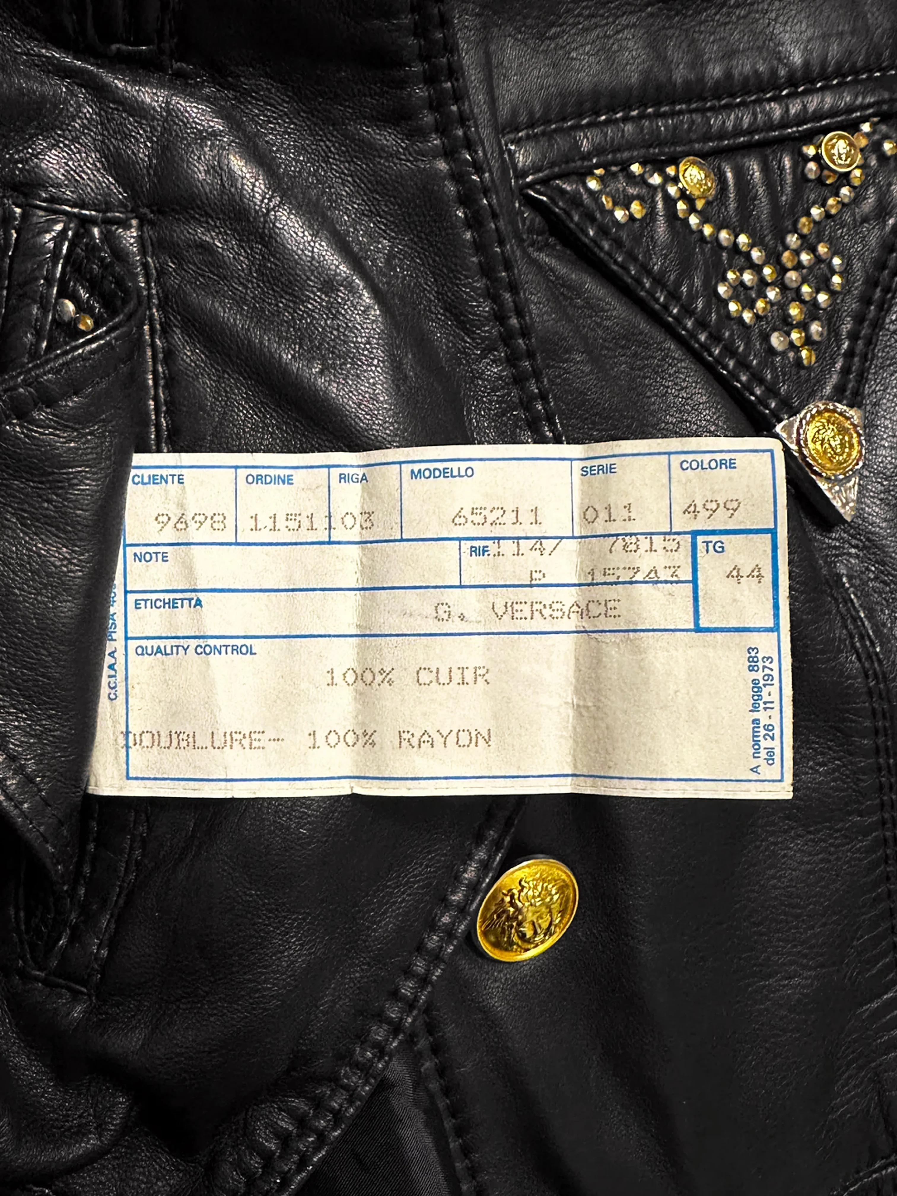 Gianni Versace FW 1992 Black Leather Vest with Metal Studs - Image 4