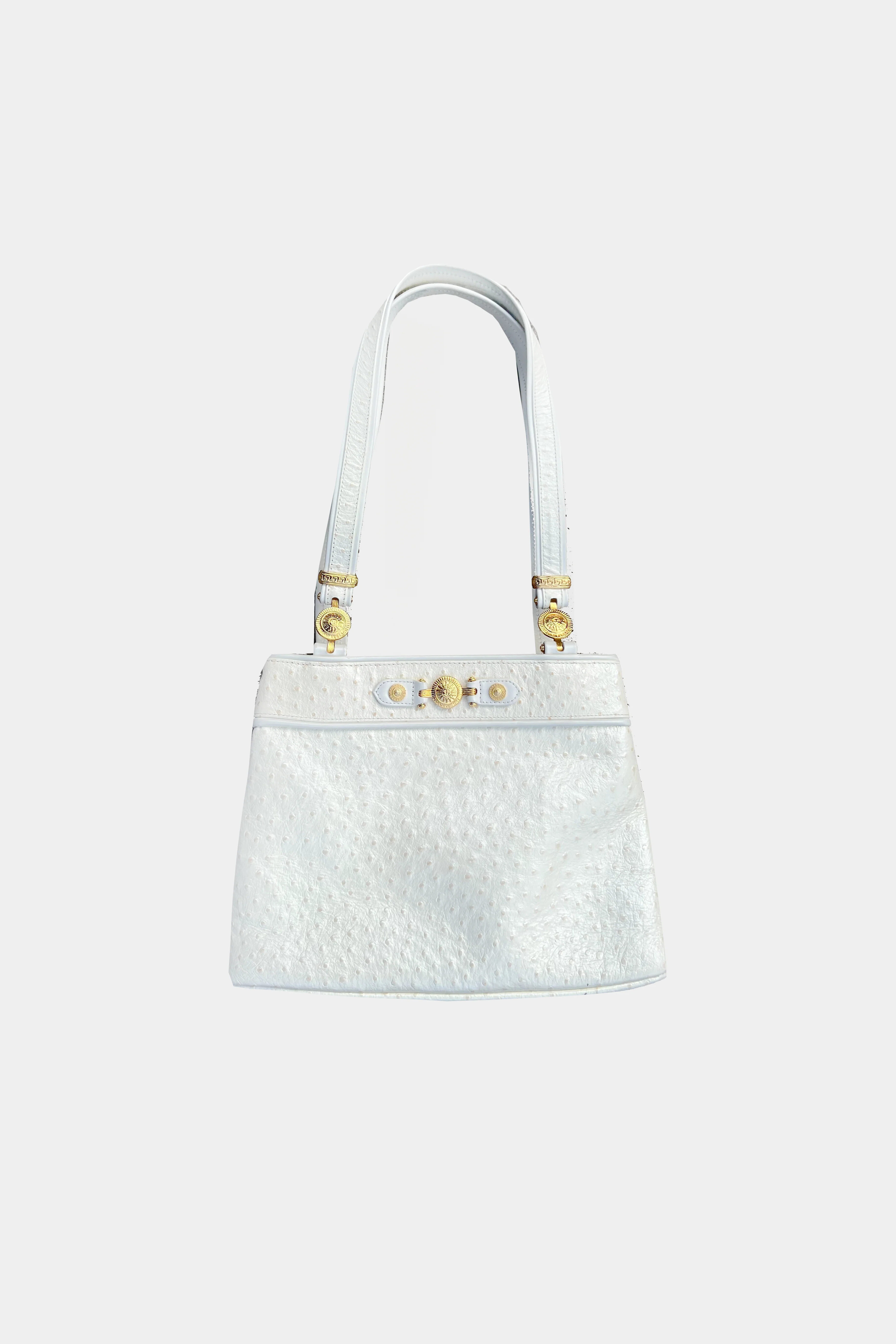 Gianni Versace 2000s Ostrich White Leather Tote Bag