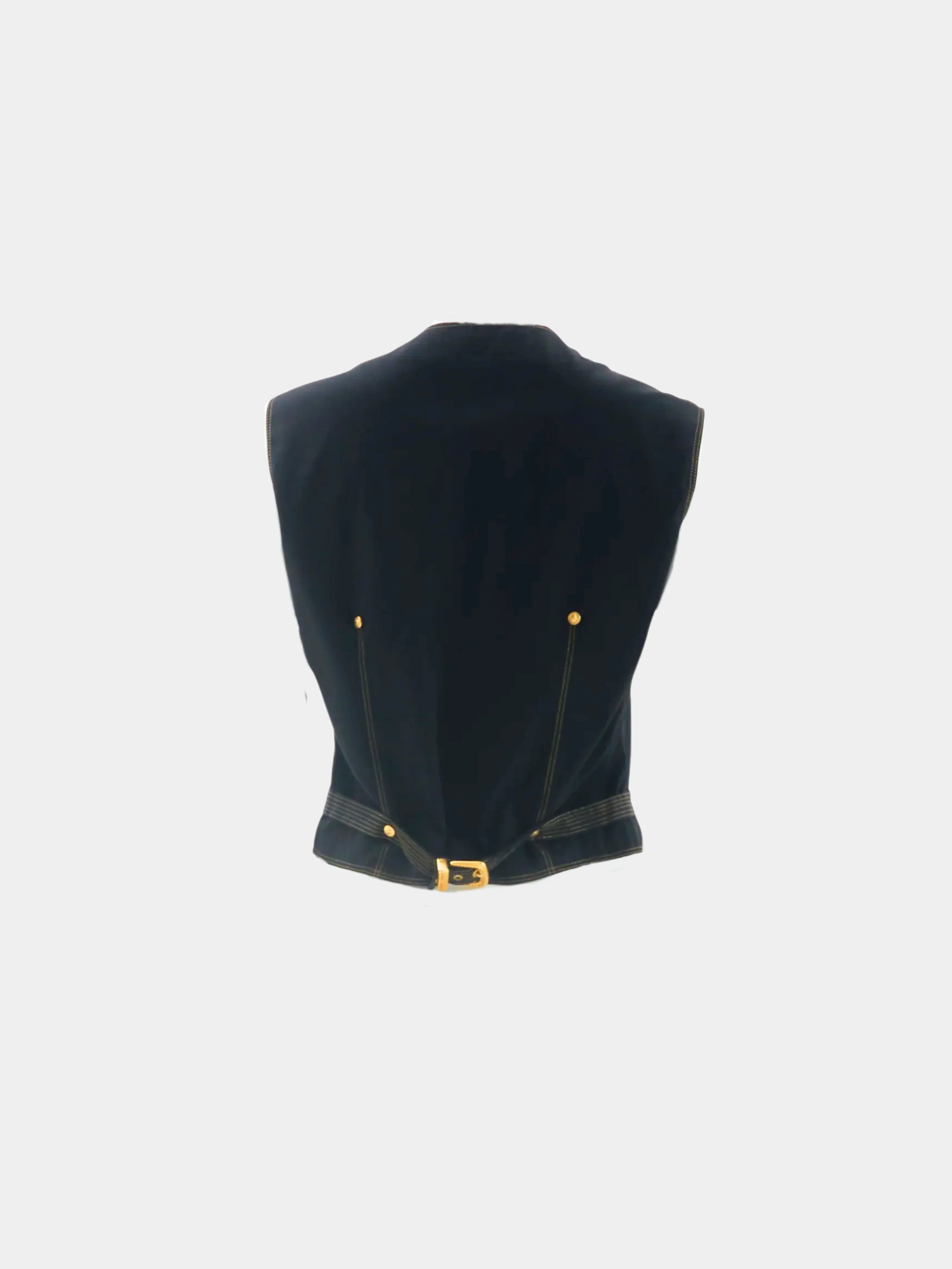 Gianni Versace Versus FW 1992 Black Gold Medusa Button Vest Top - Image 2