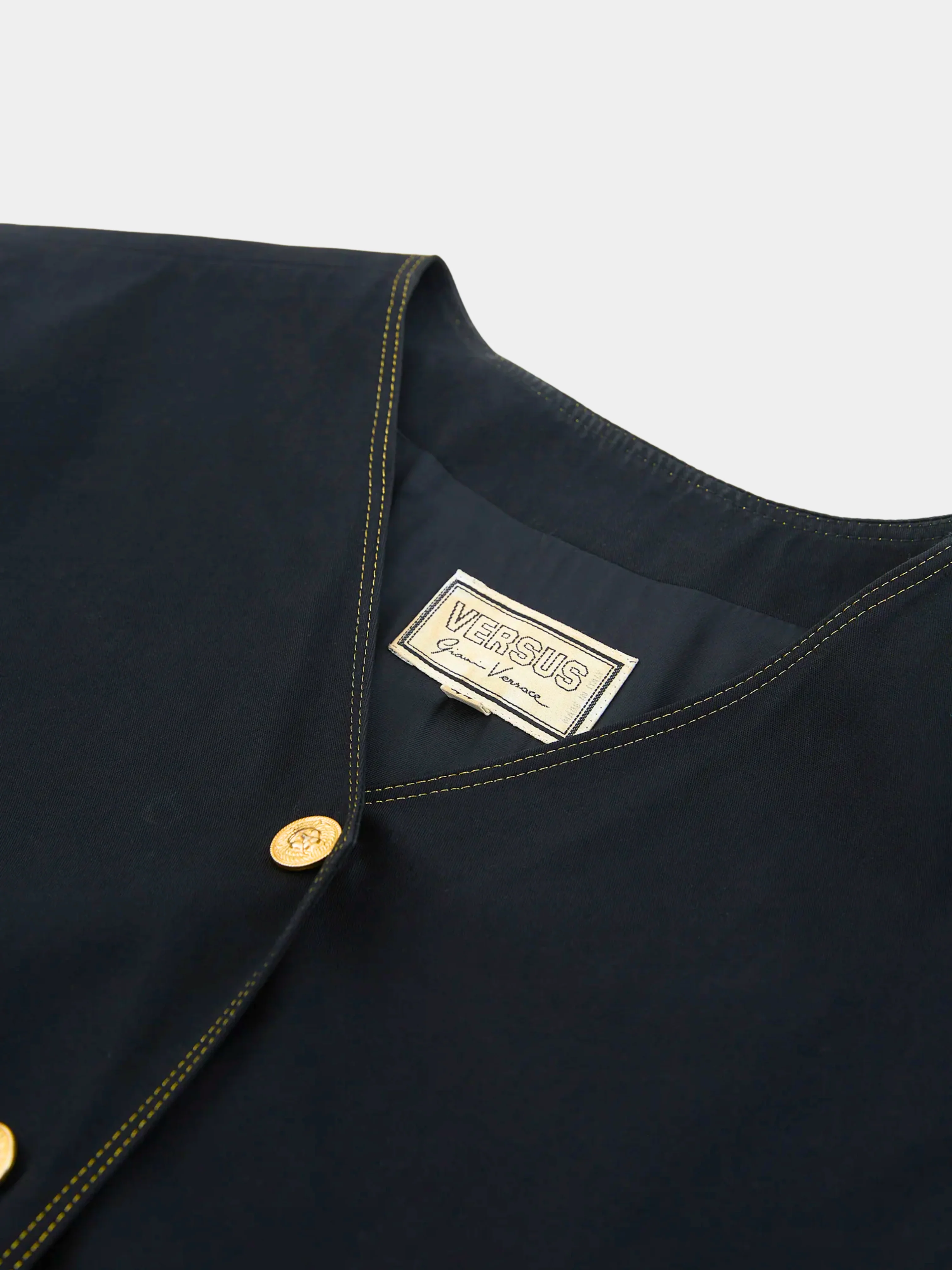 Gianni Versace Versus FW 1992 Black Gold Medusa Button Vest Top - Image 3