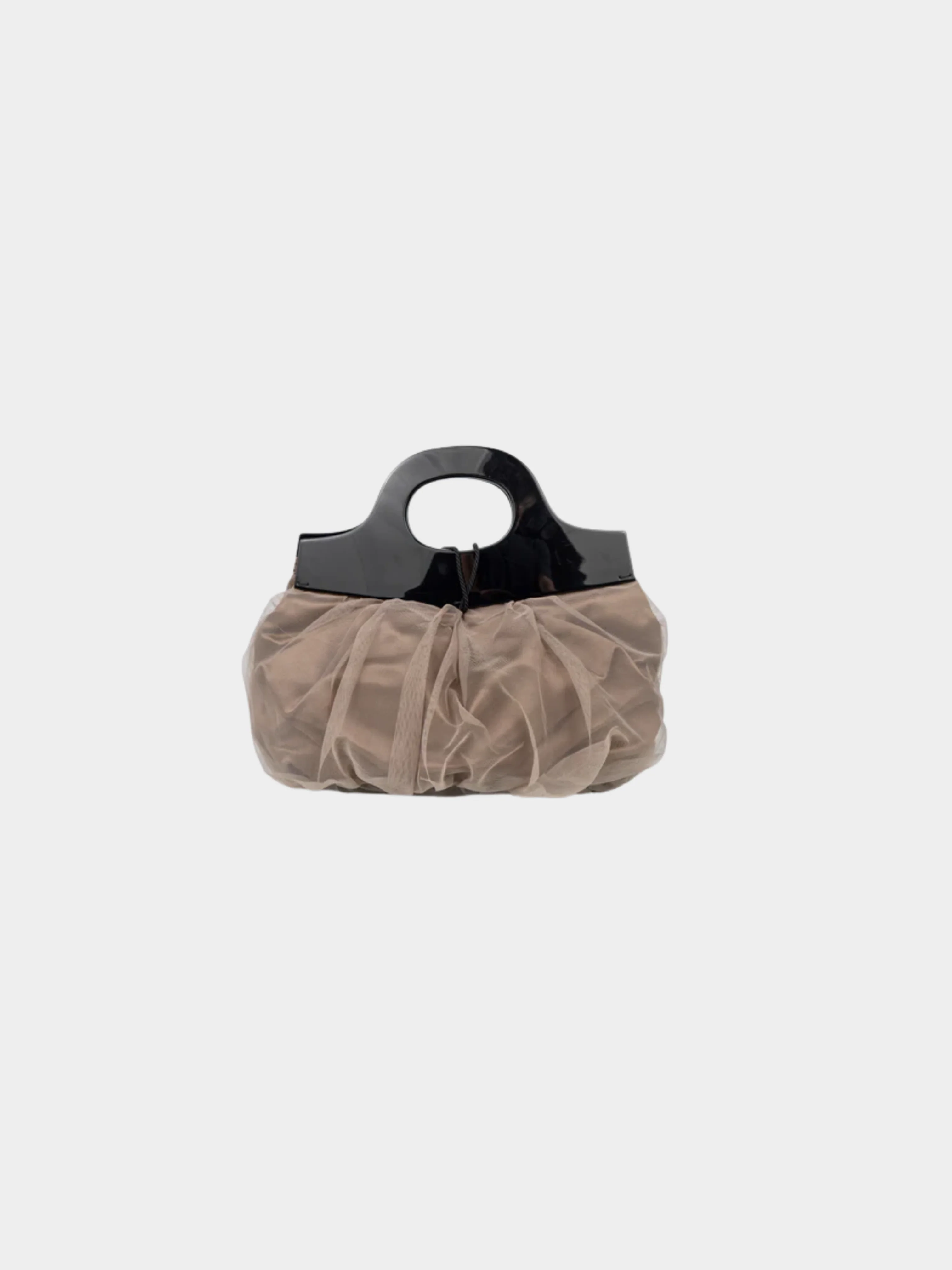 Giorgio Armani 2000s Taupe Tulle Rock Crystal Closure and Lucite Handle Bag - Image 2