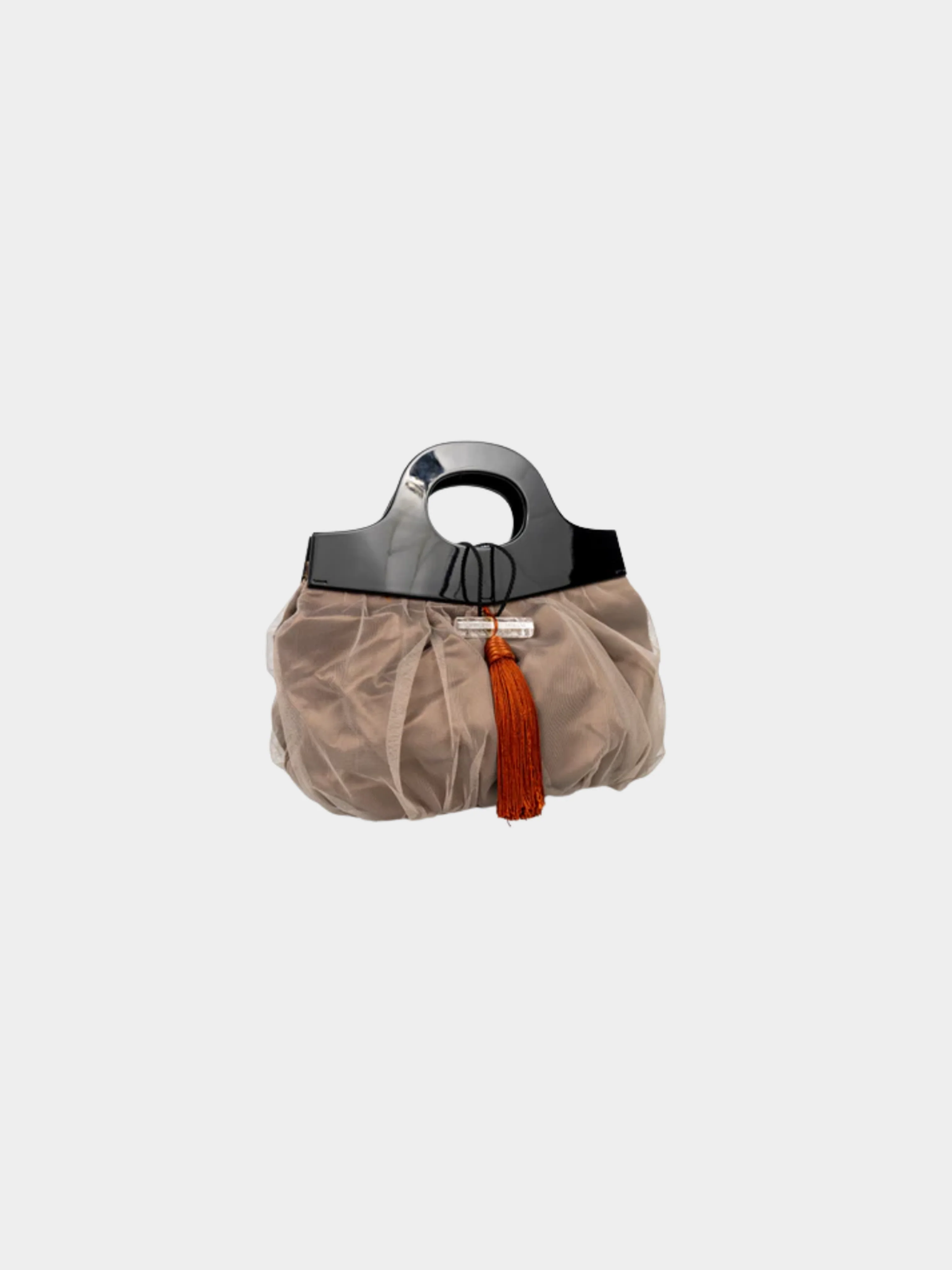 Giorgio Armani 2000s Taupe Tulle Rock Crystal Closure and Lucite Handle Bag - Image 3