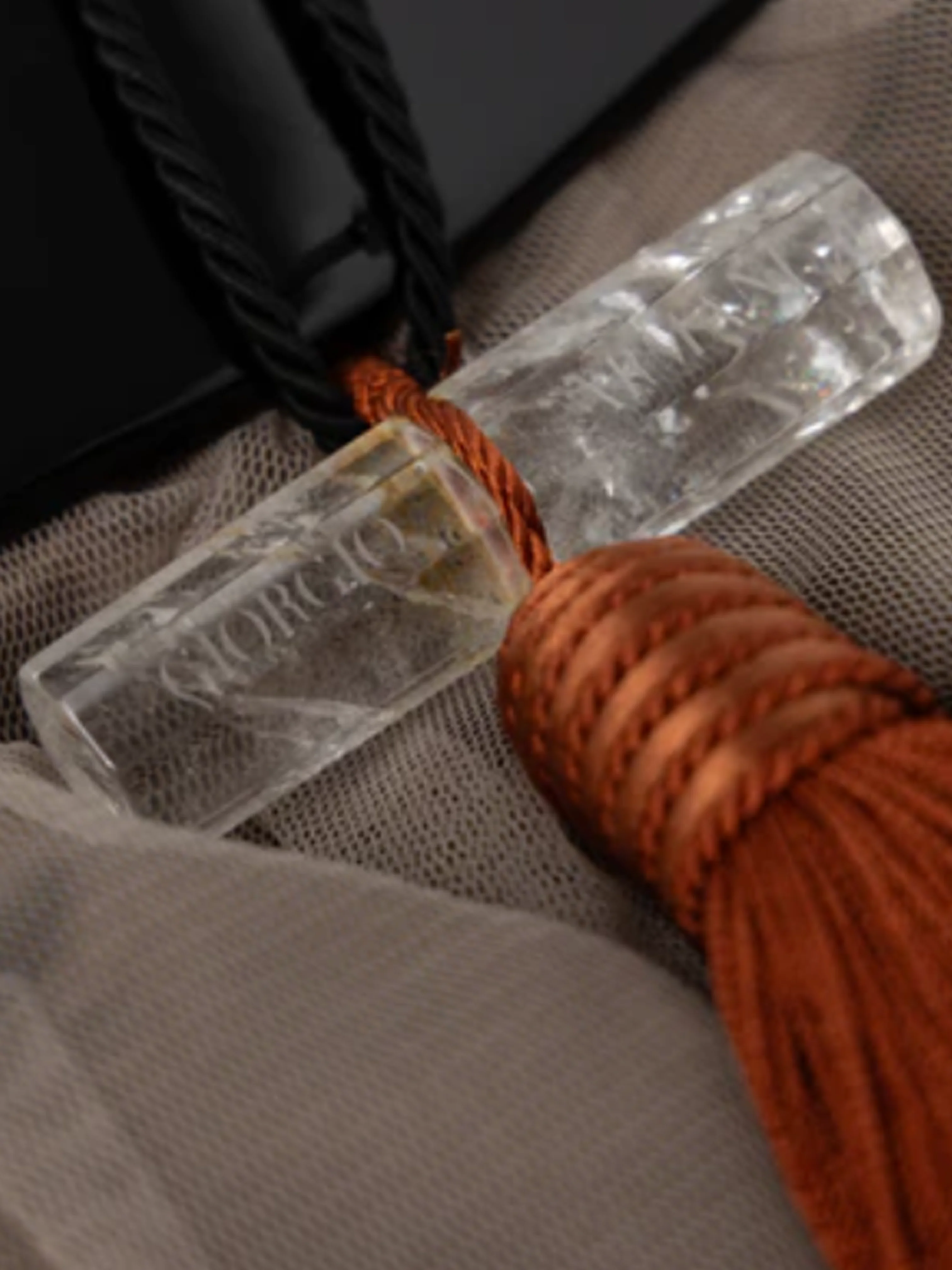 Giorgio Armani 2000s Taupe Tulle Rock Crystal Closure and Lucite Handle Bag - Image 4