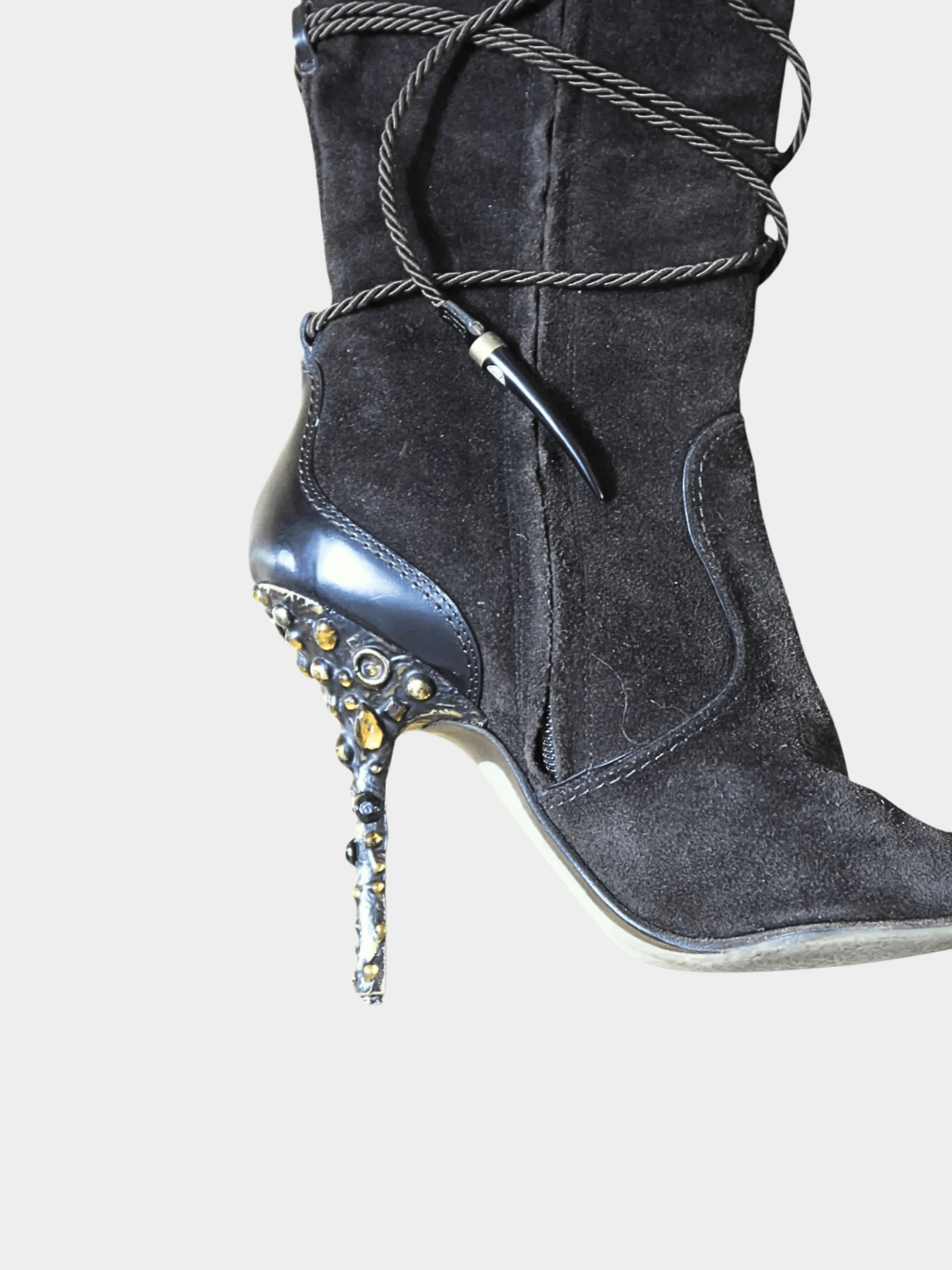 Giuseppe Zanotti 2000s Dark Brown Suede Crystal Heel Boots - Image 3