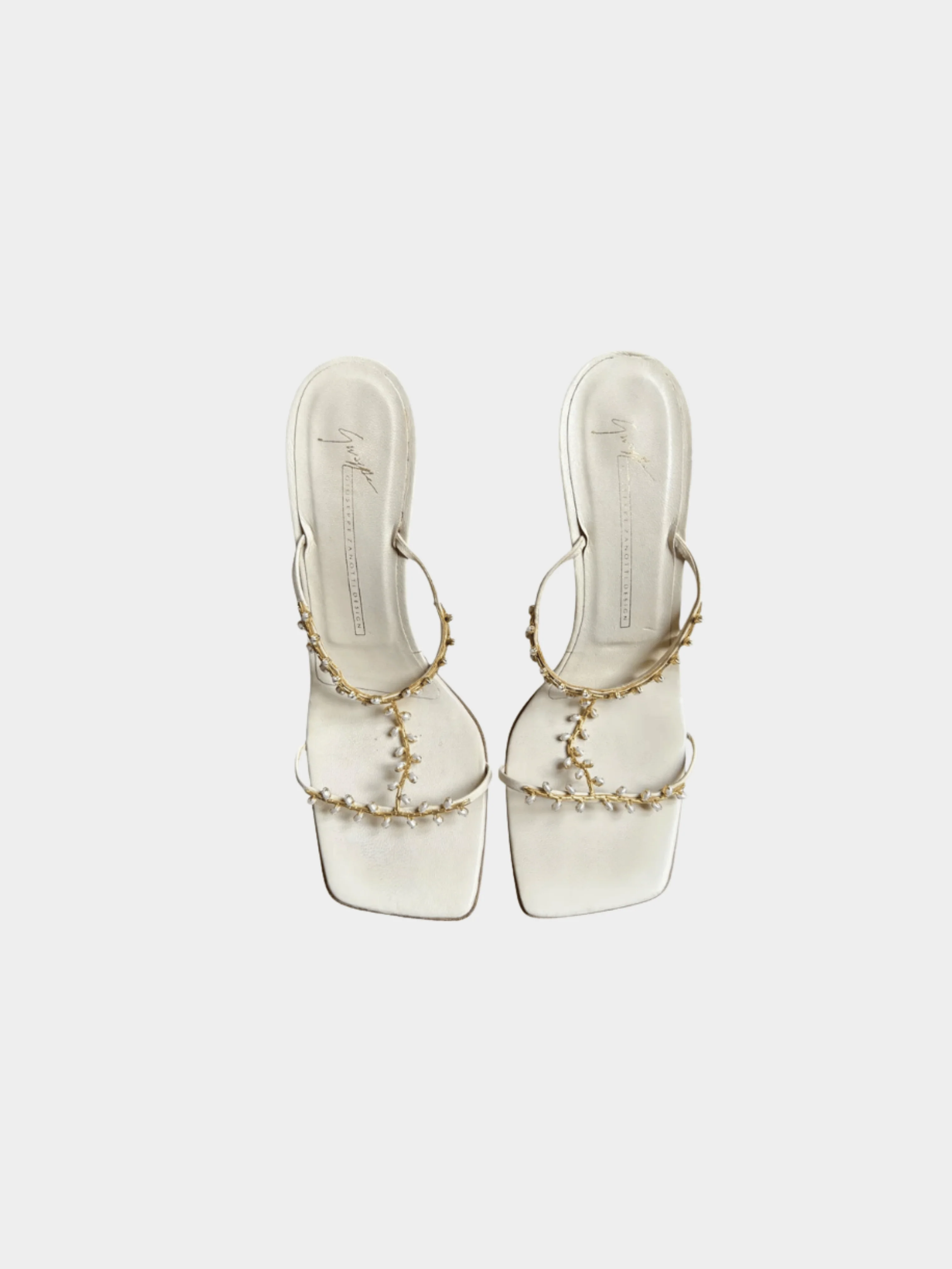 Giuseppe Zanotti 2000s White Leather Pearl Heels - Image 2