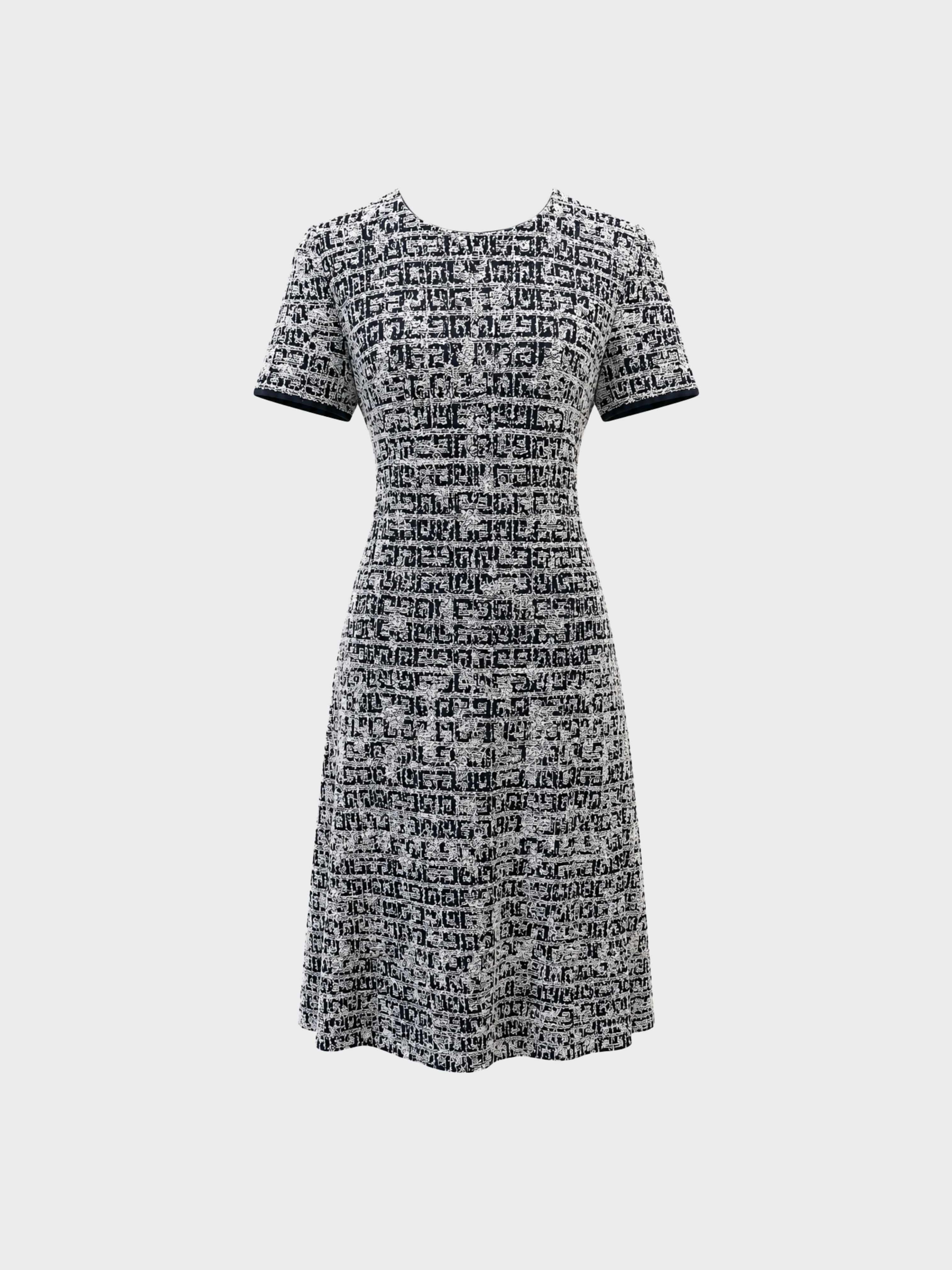 Givenchy 2020s Navy White 4G Tweed Short Sleeve Dress