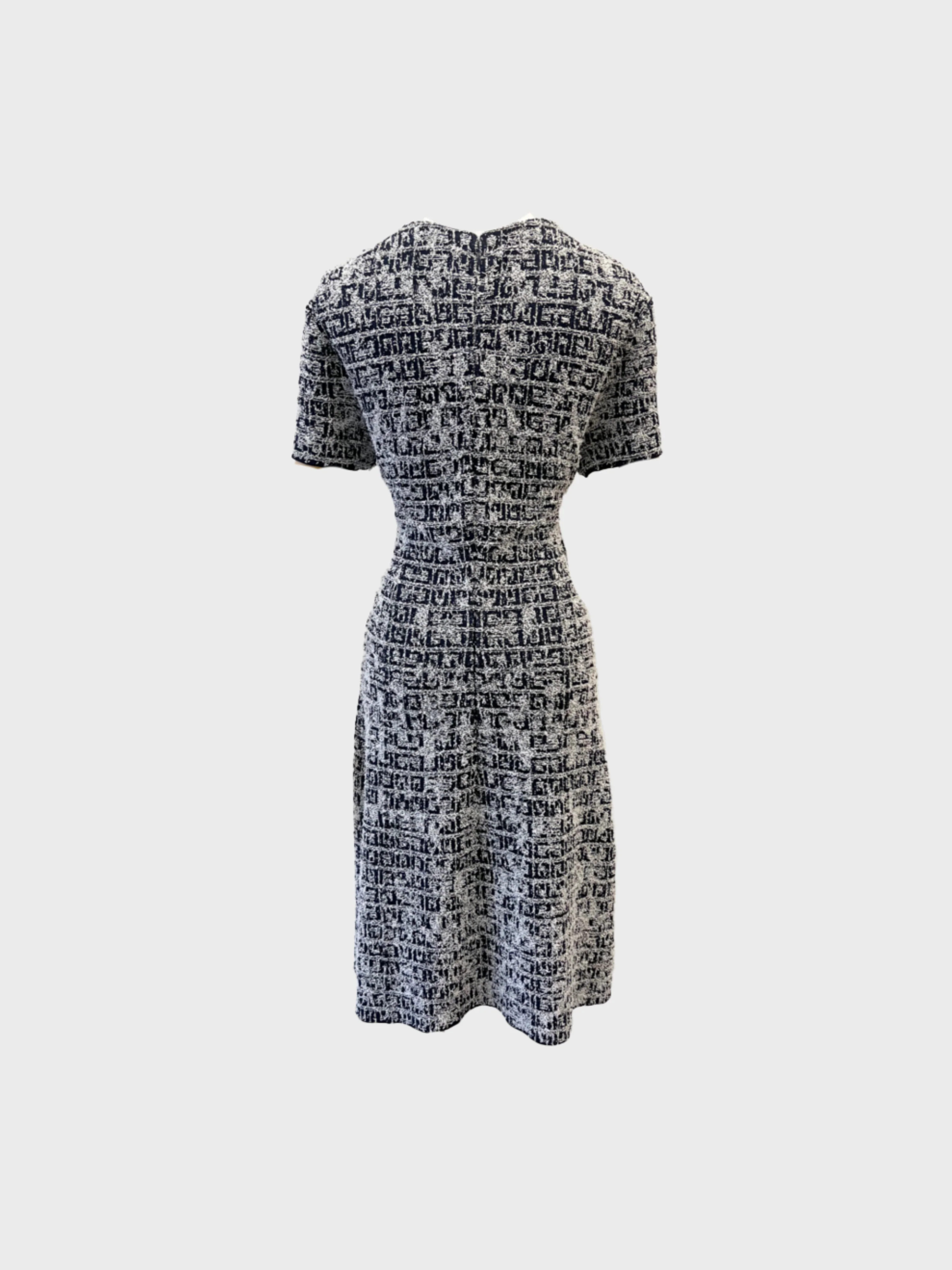 Givenchy 2020s Navy White 4G Tweed Short Sleeve Dress - Image 2