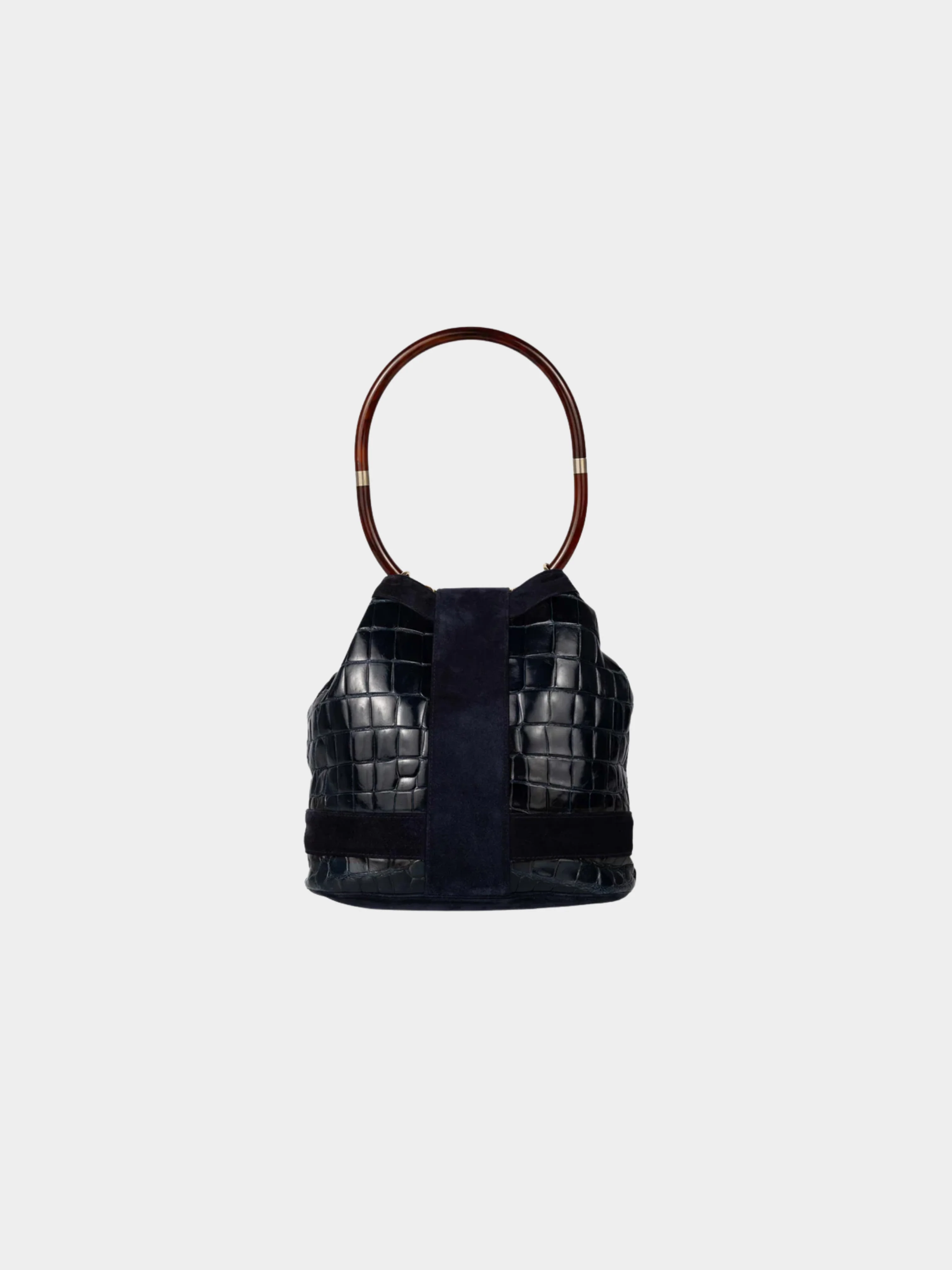 Gucci 1978 Crocodile and Suede Ring Bag with Lucite Handle - Image 2
