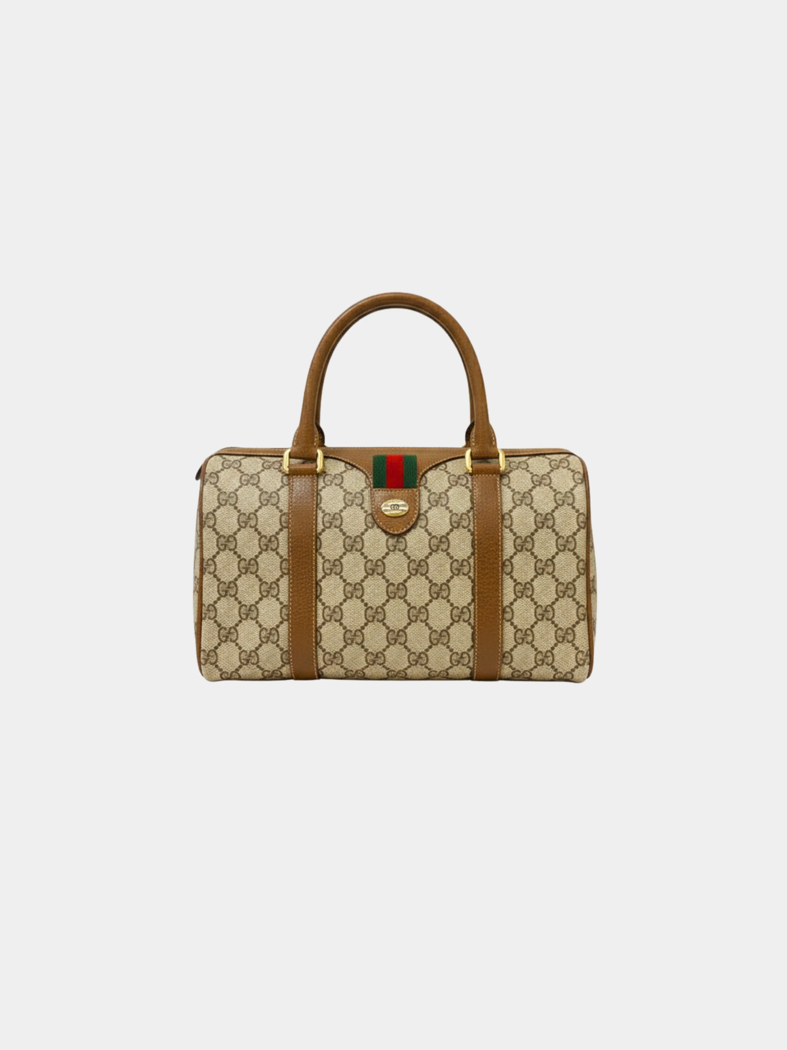 Gucci 1990s Beige and Brown Sherry Line GG Boston Bag