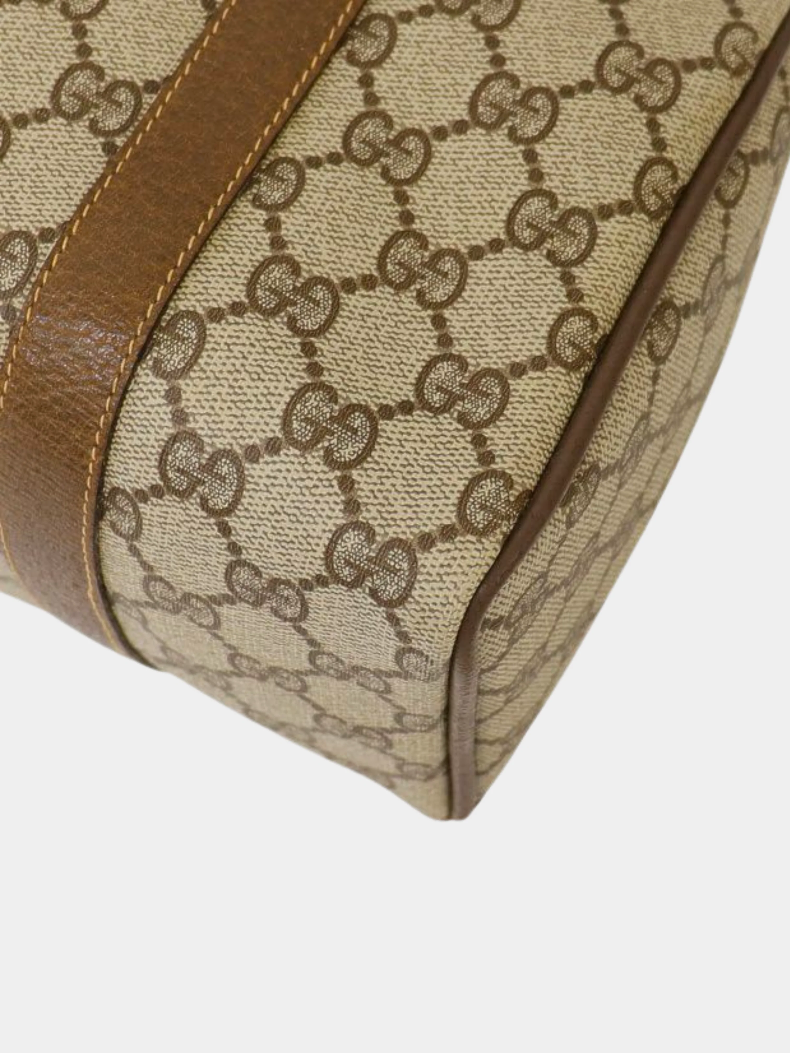Gucci 1990s Beige and Brown Sherry Line GG Boston Bag - Image 5